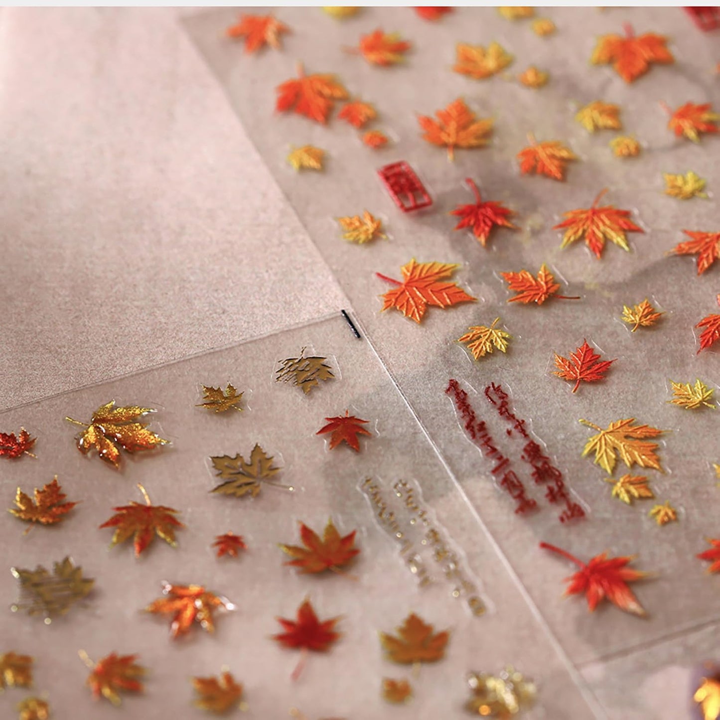 Fall Nail Stickers 1Sheed 3D Embossed Nail Art Stickers Holographic Nails Decals DIY Self-Adhesive with Maple Leaves Gradient Designs for Women Girls Autumn Elegant Nail Art Decorations