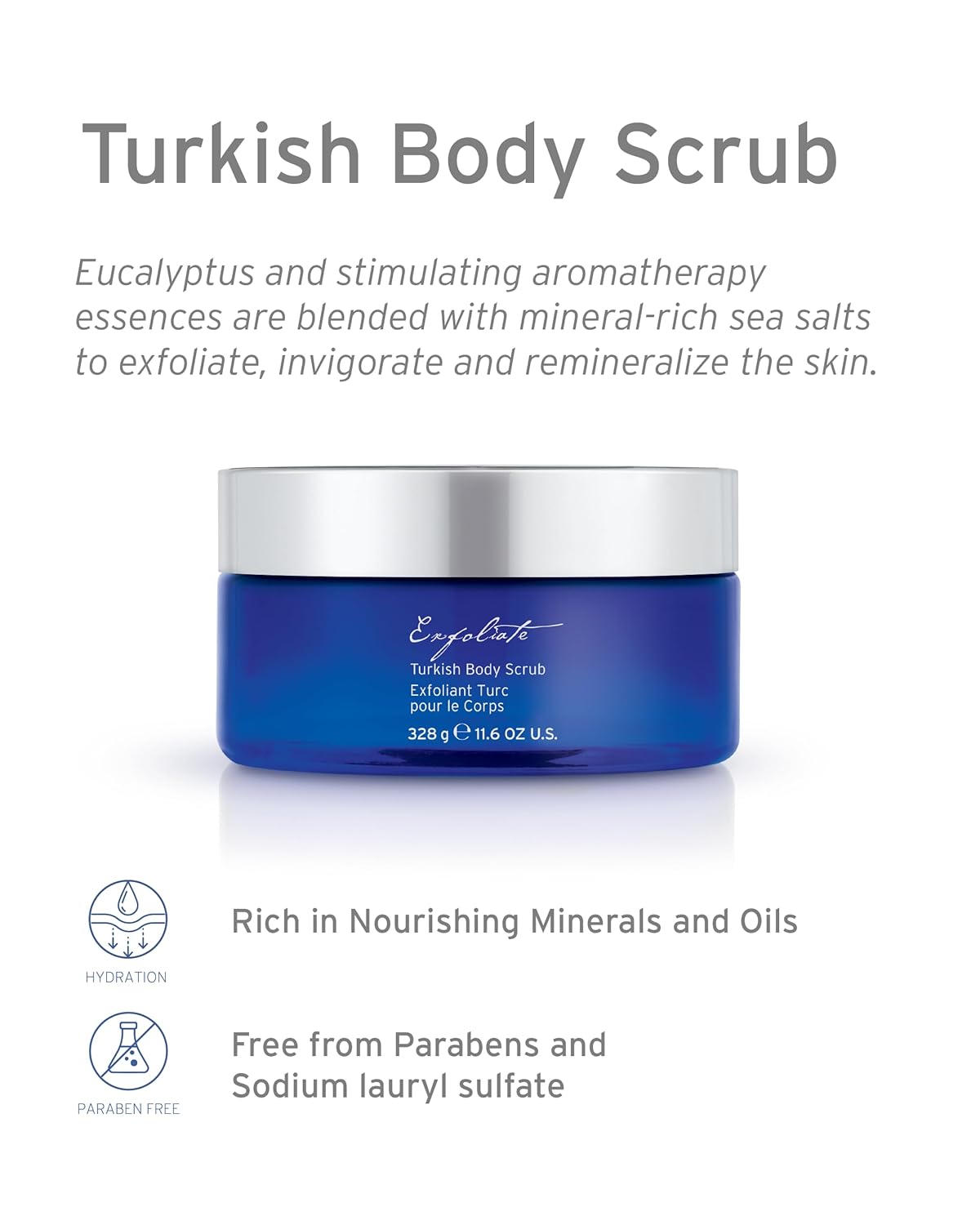 Kerstin Florian Aromatherapy Turkish Body Scrub | Eucalyptus Sea Salt Exfoliant for Smooth Skin | 11.6 oz