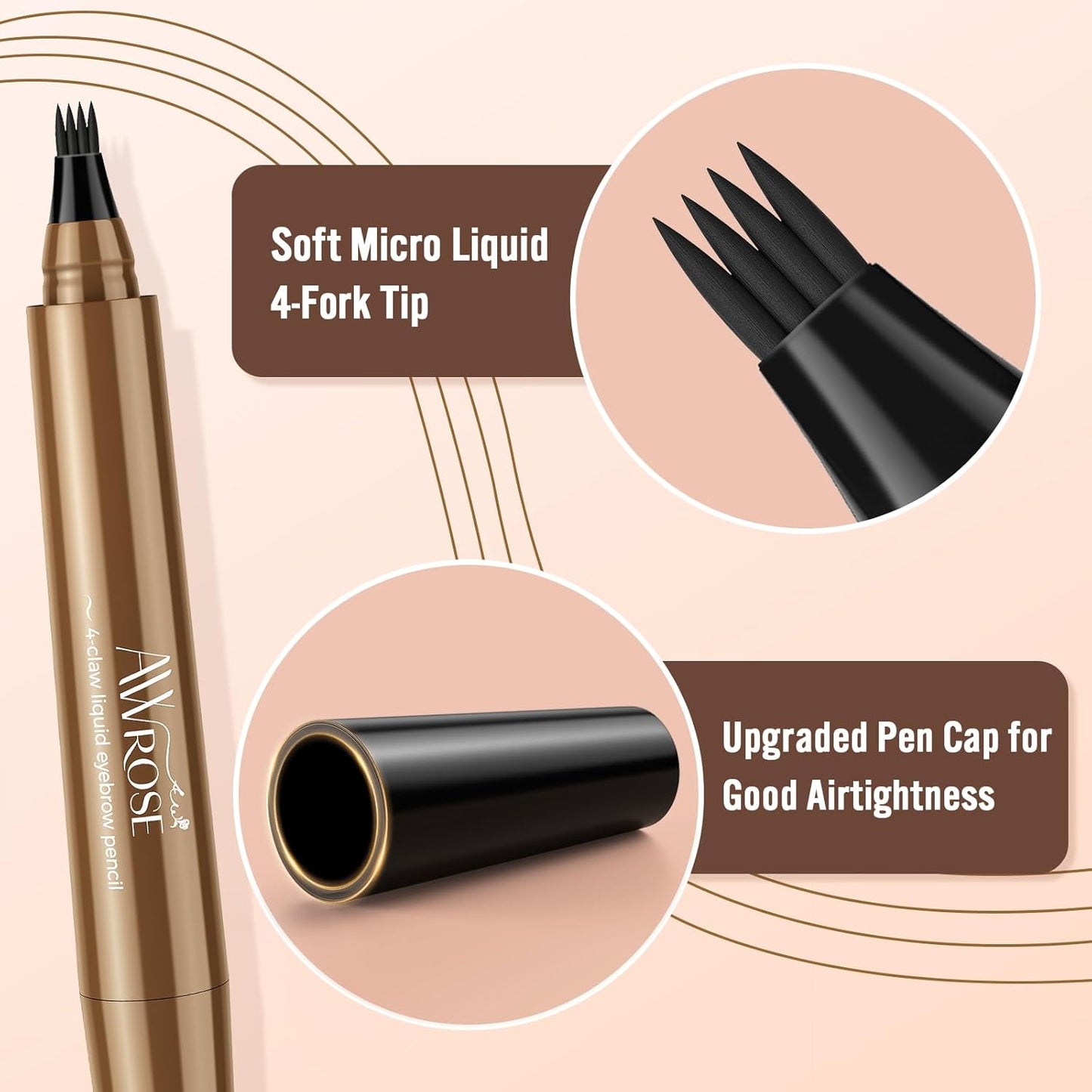 AWROSE Eyebrow Pencil, 3D Waterproof Microblading Eyebrow Pen 4 Fork Tip Tattoo Pencil, Precise Natural Magic Eye Brow Pen with Hair Like Strokes, 4 Points Multi-Used Eye Brow Pencils for Women/Men