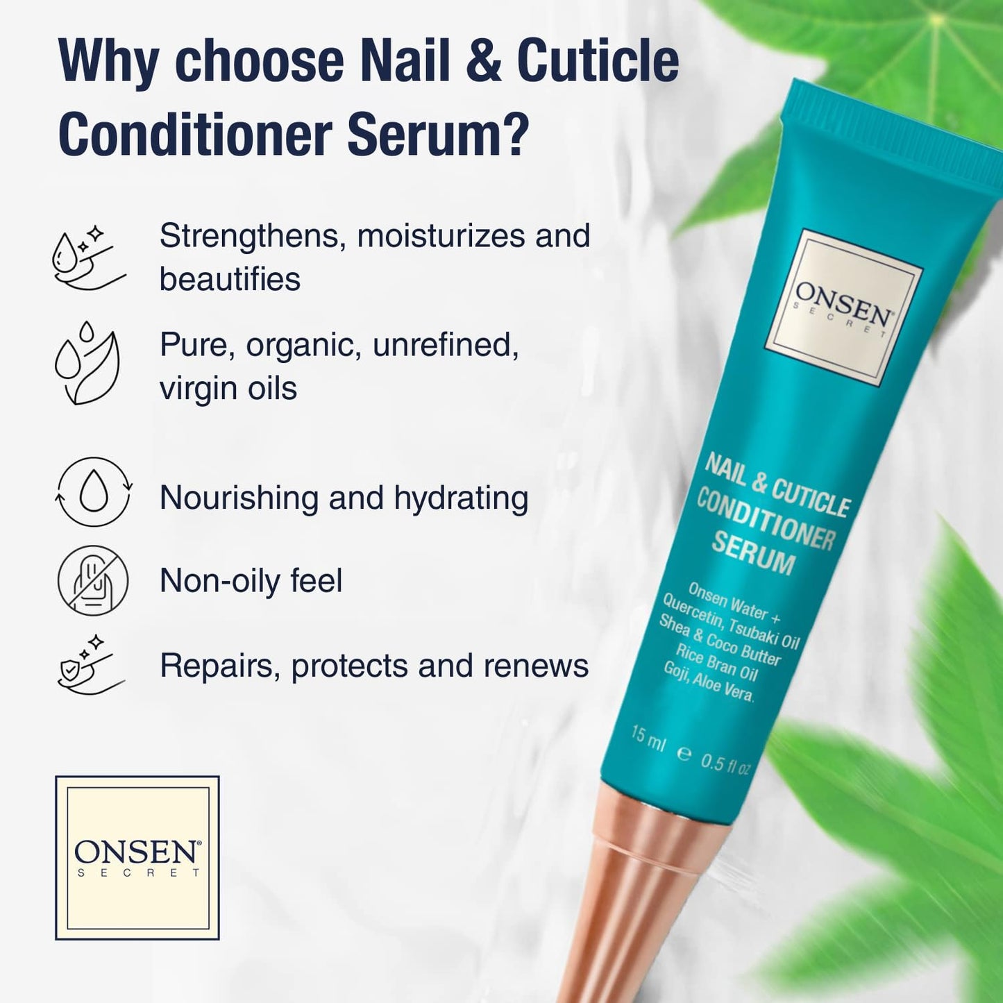 Onsen Nail & Cuticle Cream Treatment w/Japanese Tsubaki, Jojoba & Lavender Oil, Shea Butter – Strengthens Nails, Softens Cuticles - Daily Repair Care (2 Count/15 ml)