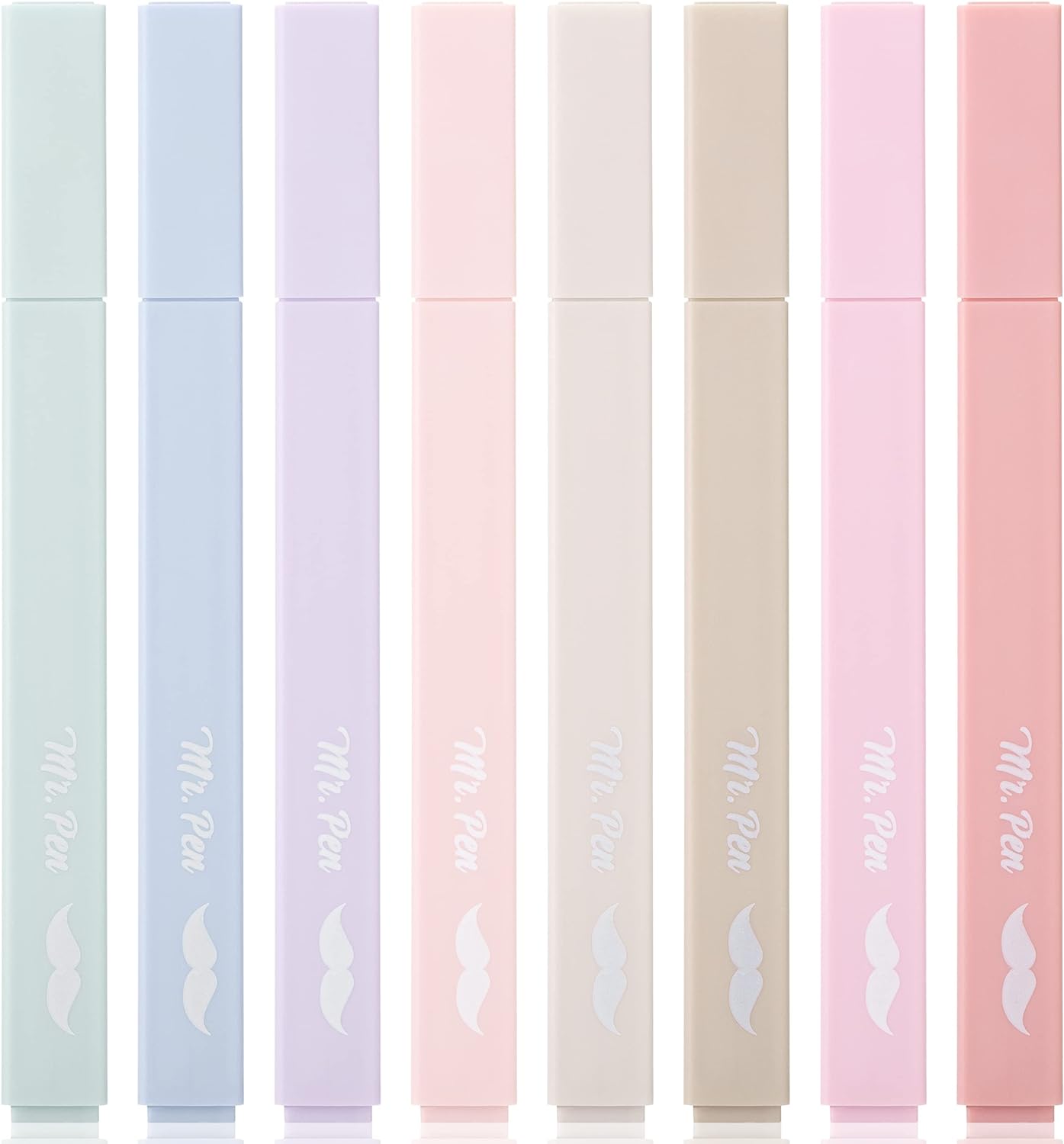Mr. Pen- Aesthetic Highlighters, 8 Pcs, Chisel Tip, Muted Pastel Color, No Bleed Bible Highlighter Pastel, Highlighters Assorted Colors, Highlighter Set