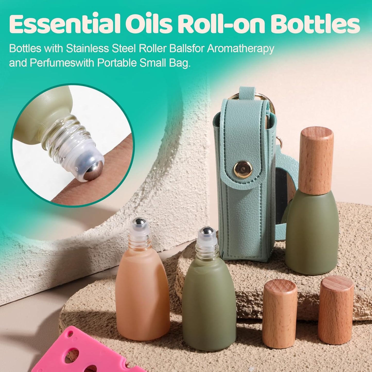 JPNK 4 Pack Essential Oils Roll-on Bottles with Stainless Steel Roller Balls for Aromatherapy and Perfumes with Portable Small Bag
