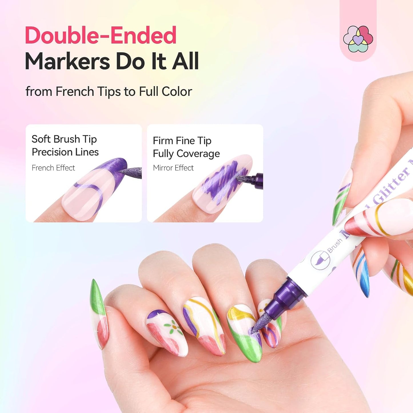 SAVILAND Essentials Nail Art Pens Set: 10 Colors Double Ended Quick Dry Nail Polish Pens for Nail Art Design Painting Drawing Liner Brush Dotting Tool Metallic Nail Paint Markers Pen Home Manicure DIY