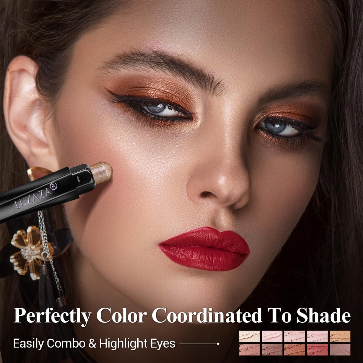 10PCS Eyeshadow Stick,Shimmer And Matte Brown Metallic Cream Eyeshadow Pencil Crayon with Smudge-proof & Waterproof, Eye Brightener Stick, Ideal Gift for Women- Love's Gifts