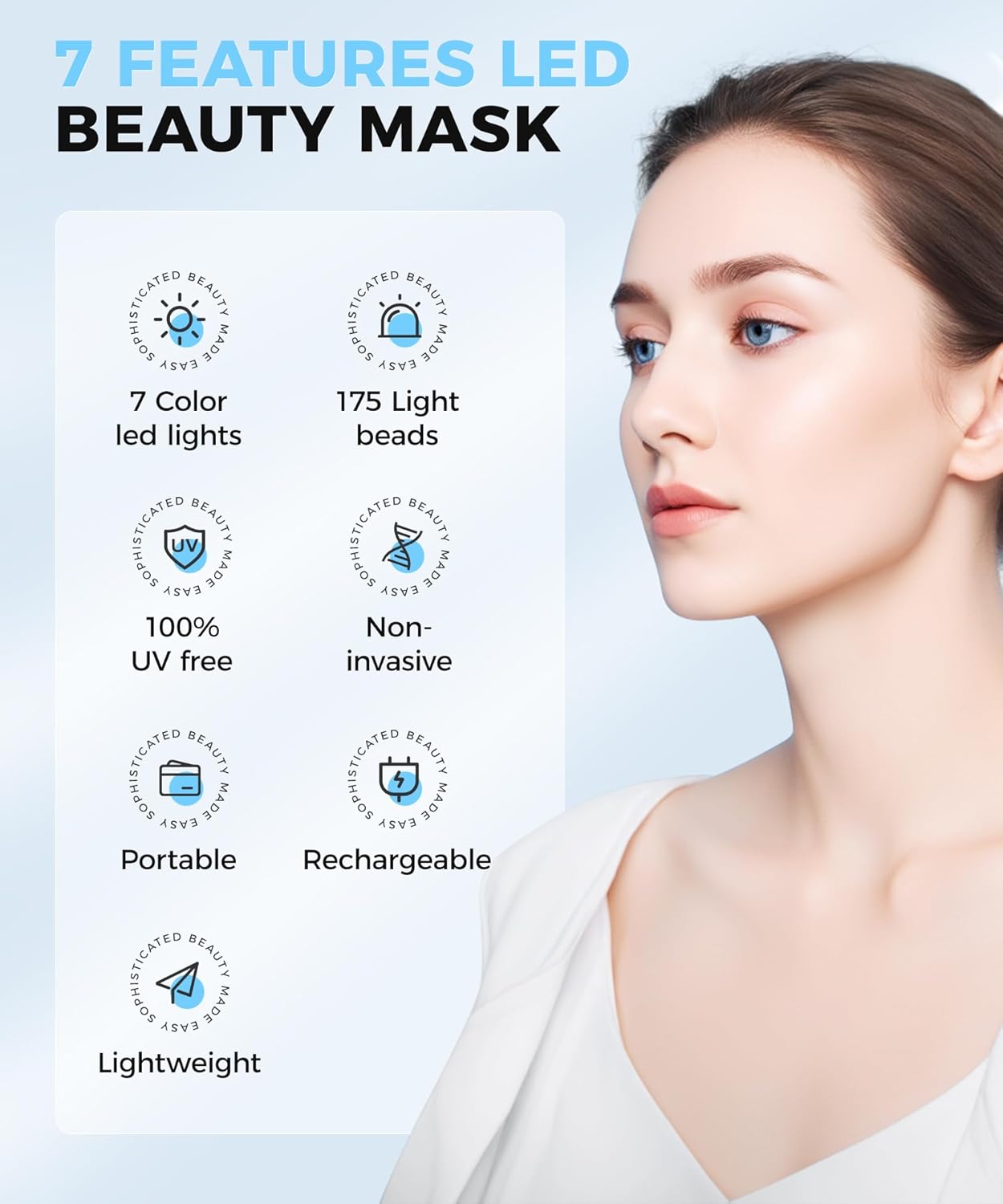 Yahi LED Face Mask Light Therapy, Red Light Therapy for Face, 7-1 Colors LED Facial Skin Care Mask, 175 High-Density Light Beads, Black