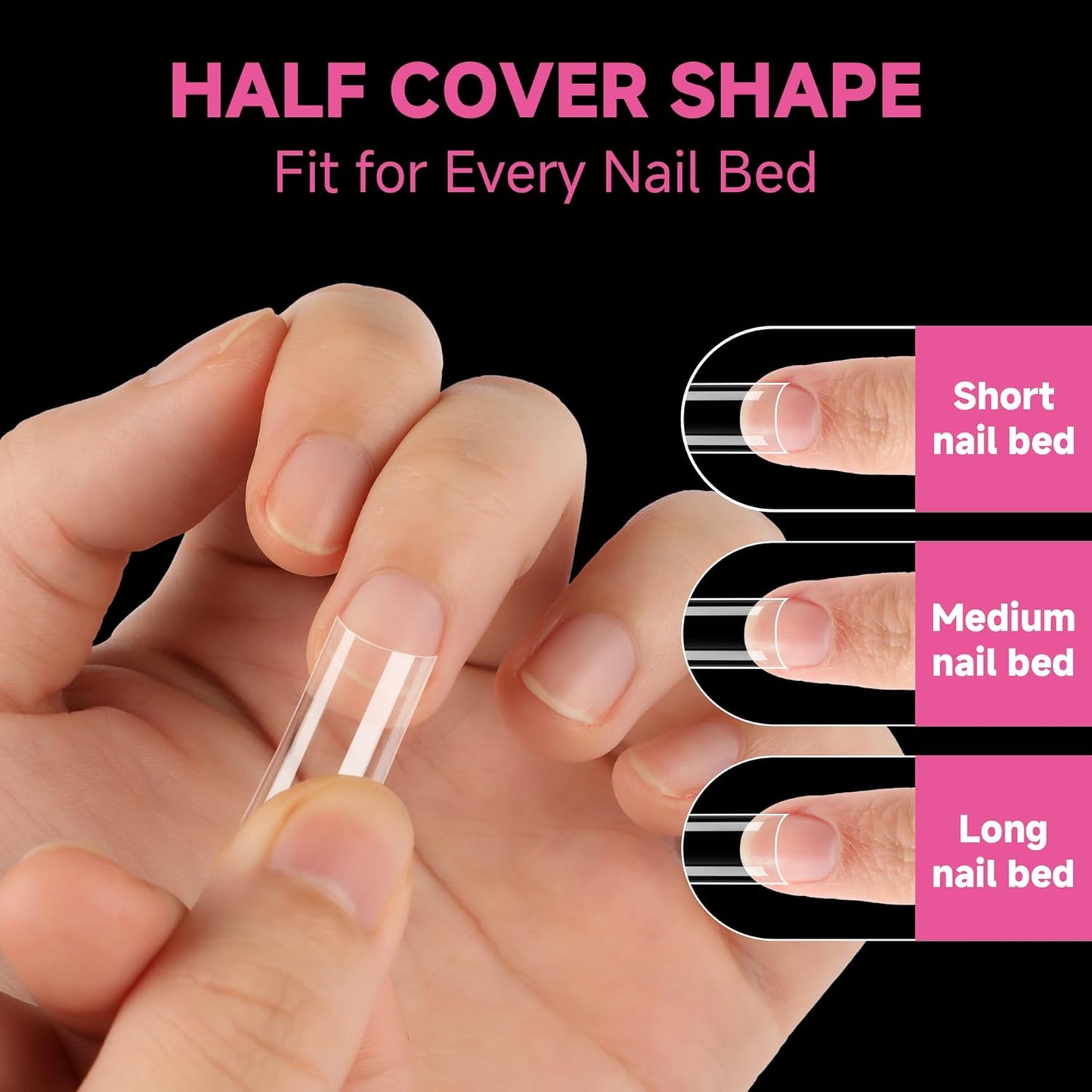 UNA GELLA No C Curve Medium Square Nail Tips 216 Pcs Pre-file Half Cover Straight Square Gel Nail Tips Clear Fake Nails Tips Half Matte Long Lasting For Nail Extension Home DIY Salon 12 Sizes