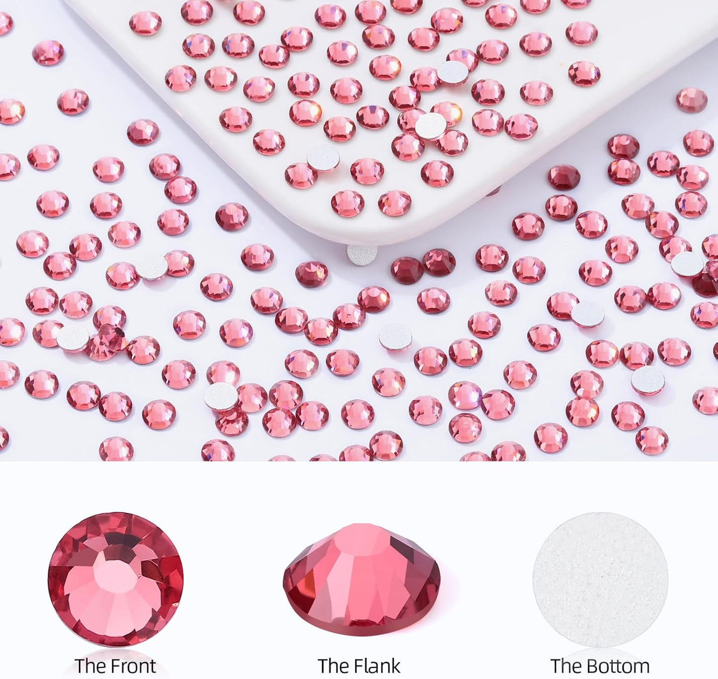Rose Flatback Rhinestones, Glass Rhinestones for Nail Art and Craft, Glue Fix, Loose Crystal Gemstones(Rose, SS16, 2880pcs, 3.8-4.0mm)