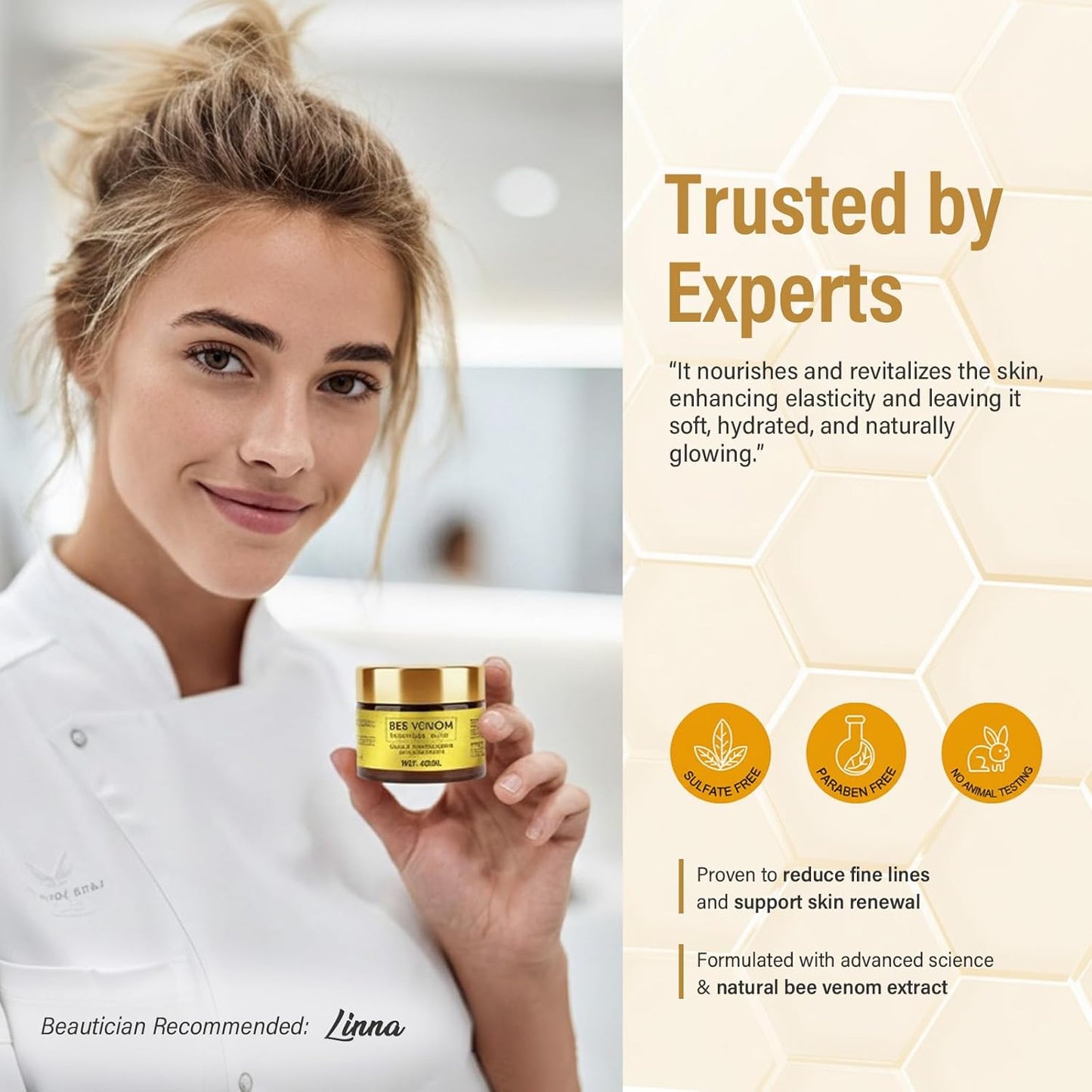 Bee Venom Cream, Natural Face Lifting and Firming, Reduces Skin Blemishes, Gentle and Non-Irritating for All Skin Types