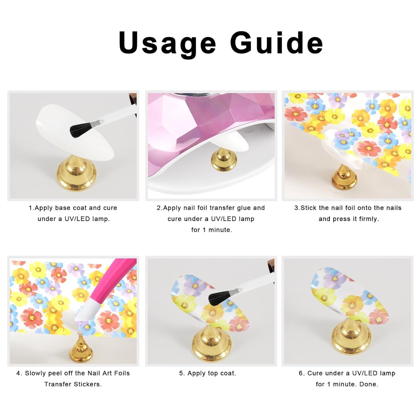 WOKOTO 300 Sheets Nail Foils Transfer Nail Art Holographic Flower Rose Solid Nail Art Foil Sheets, 1 Set for All Various Designs Nail Transfer Foil for Women Girls Nails