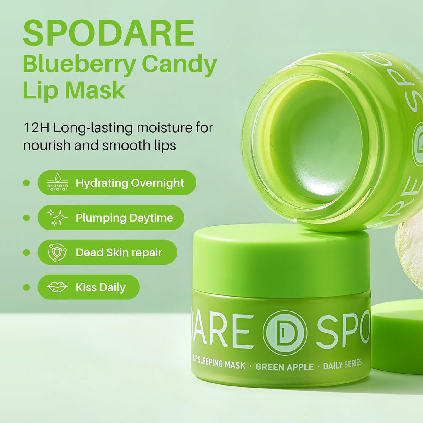 Sleeping Lip Mask Green Apple - Repair for Dry Cracked Lips, Infused with Vitamin C and Shea Butter, Lip Mask Nourish and Revitalize Overnight, Wake to Softer, Smoother, Glow Lip - 0.42 Fl Oz