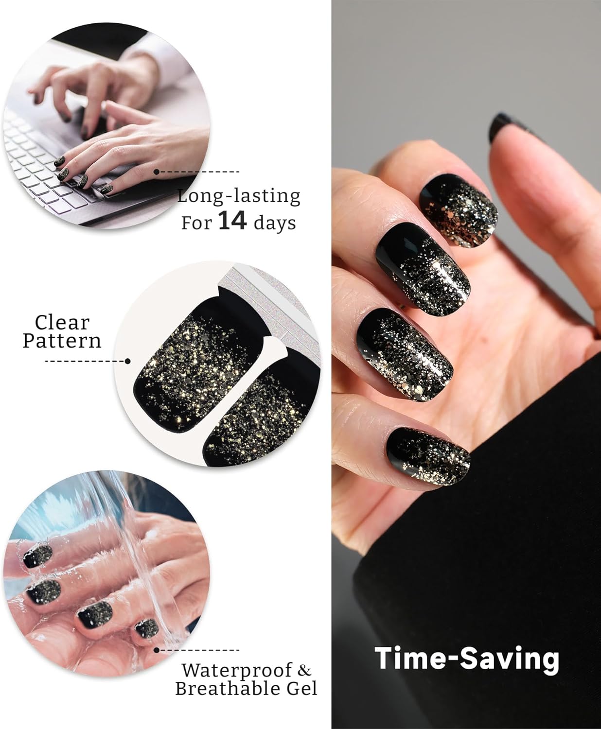 Glitter Nail Polish Strips, 32 Pcs Salon Quality Gel Nail Stickers, Long Lasting Wraps Easy to Use & Remove (Dreams Glimmer)