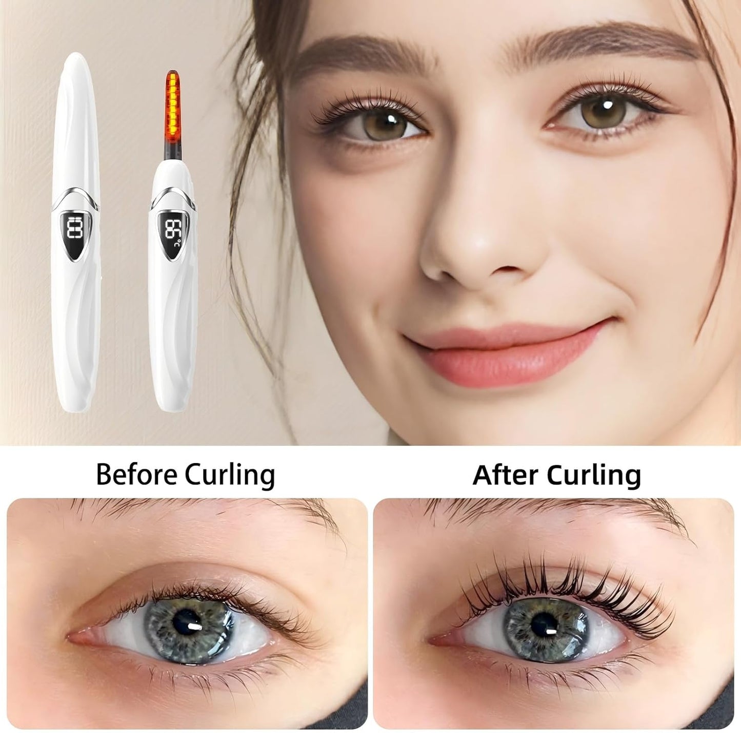 ZAPAL Heated Eyeash Curler, S600 Rechargeable Heated lash Curler, Intelligent Power Off Electric Eyelash Curler Heated Quickly 24 Hs Lasting Natural Makeup for Woman (Snow White/Silver, S600-148MM)