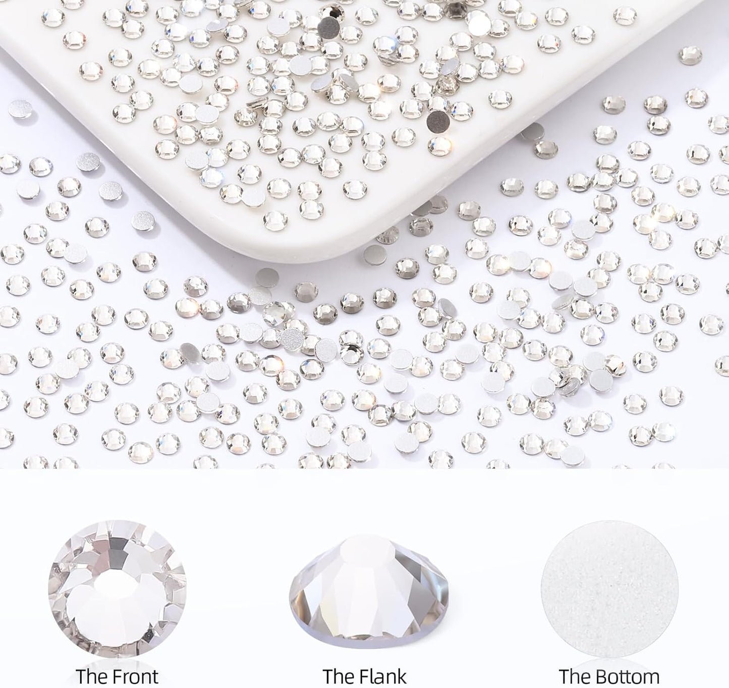 Crystal Clear Flatback Rhinestones, Glass Rhinestones for Nail Art and Craft, Glue Fix, Loose Crystal Gemstones(Crystal, SS8, 1440pcs, 2.3-2.5mm)