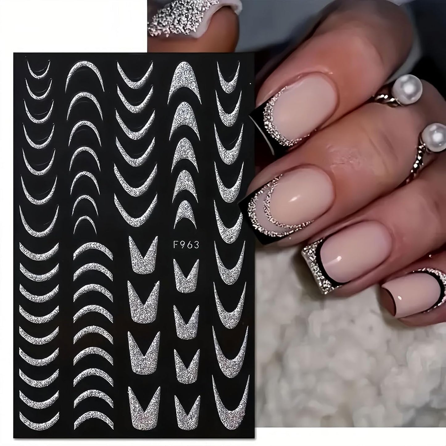 450Pcs French Tips Nail Stickers, 8 Sheets Self-Adhesive Classic Silver Matte Designs, French Manicure Nail Decals for Women Girls Beginners