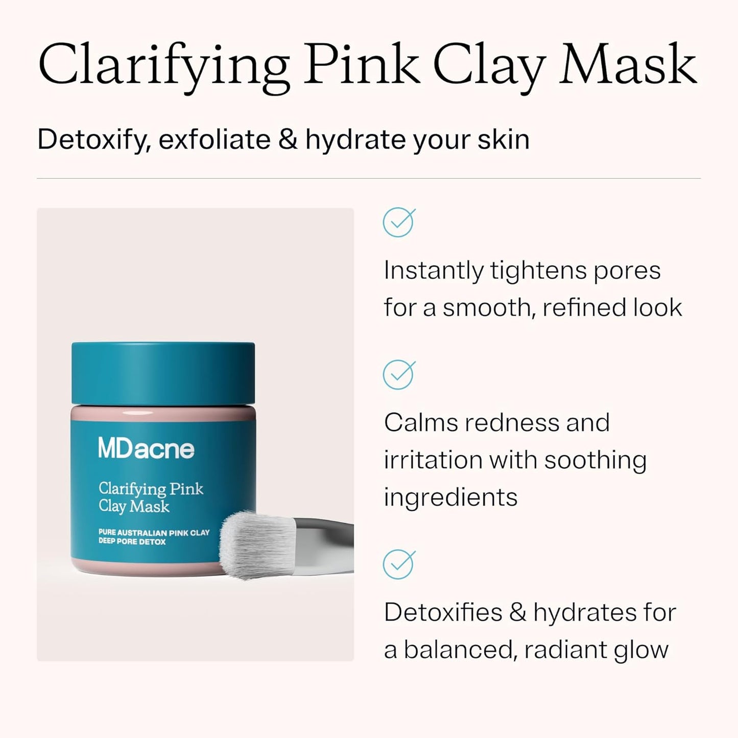 MDacne Clarifying Clay Face Mask - Deep Pore Detox with Australian Pink Clay - Detoxifying, Exfoliating & Brightening - Reduce Skin Redness & Irritation for Sensitive Acne-Prone Skin (3 Pack)