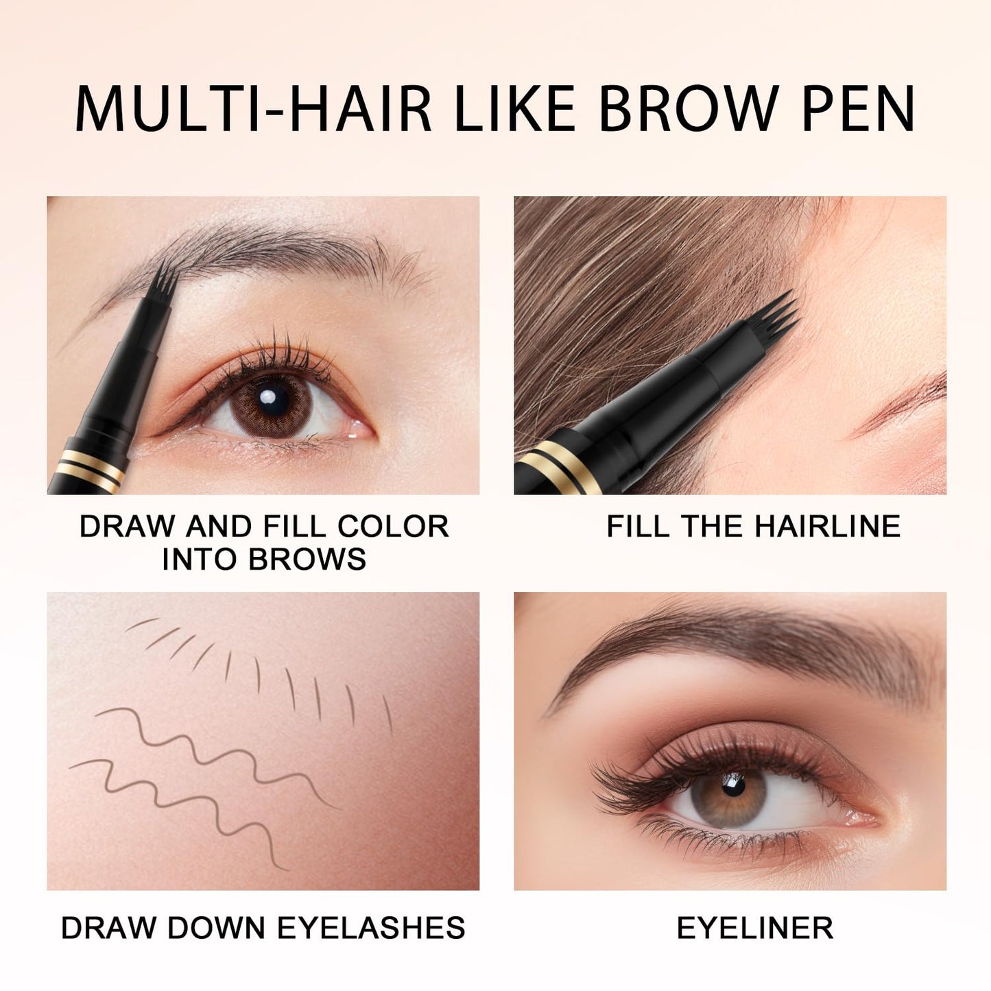 Eyebrow Pen,2-in-1 Waterproof Eyebrow Pencil with 4 Tip Microblading Brow Pen and Ultra-Precise Brow Pencil,with Dual-ended Eyebrow Brush,Eyebrow Makeup for Natural Looking - Dark Brunette