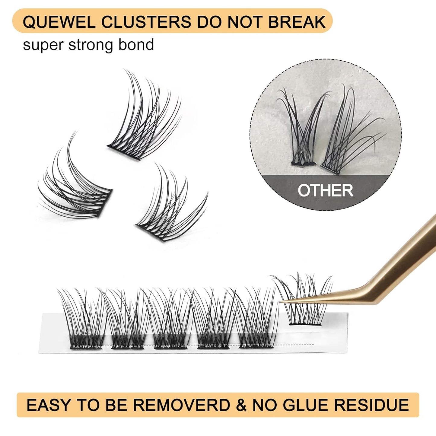 QUEWEL Lash Clusters 72 Pcs Wide Stem Individual Lashes C/D Curl 8-16mm Length DIY Eyelash Extension False Eyelashes Natural&Mega Styles Soft for Personal Makeup Use at Home (Natural-C-8)