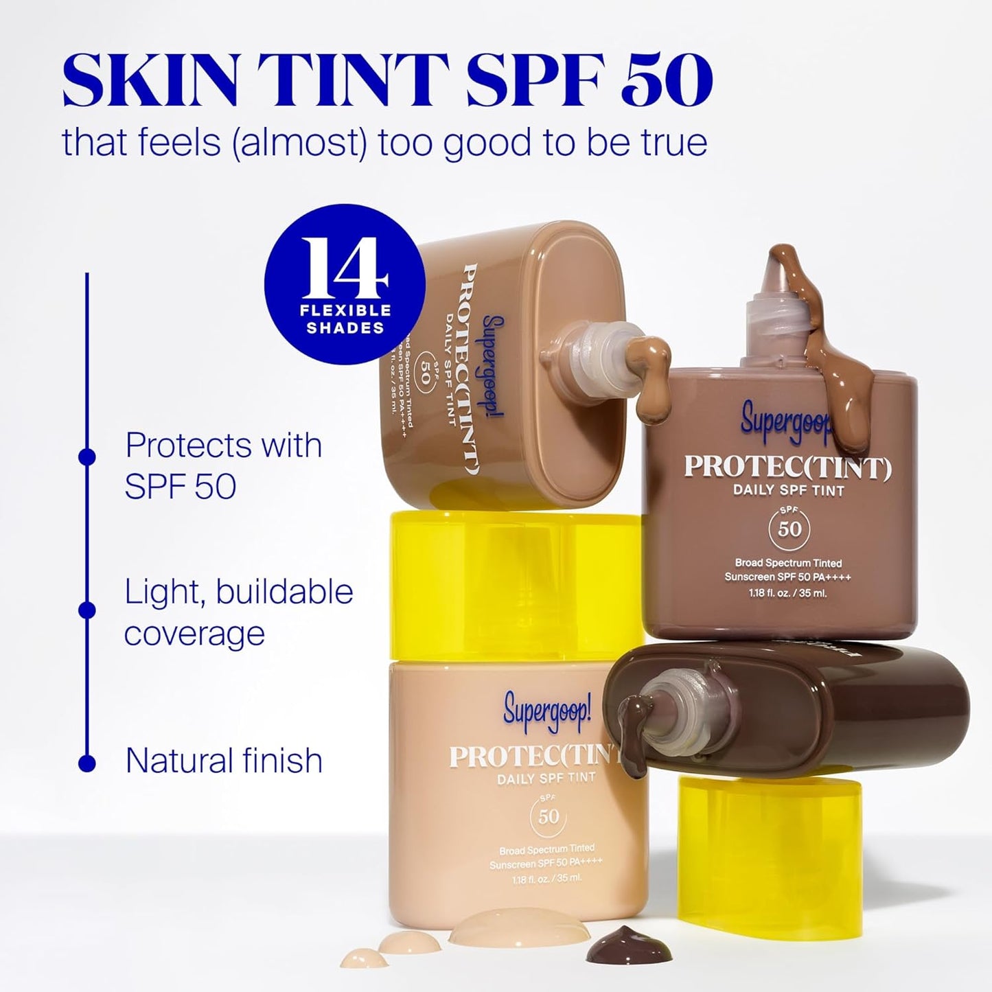 Supergoop! Protec(tint) Daily Skin Tint SPF 50 - 58W - Light, Buildable Coverage for Immediately Smooth, Even-Looking Skin - Natural Finish