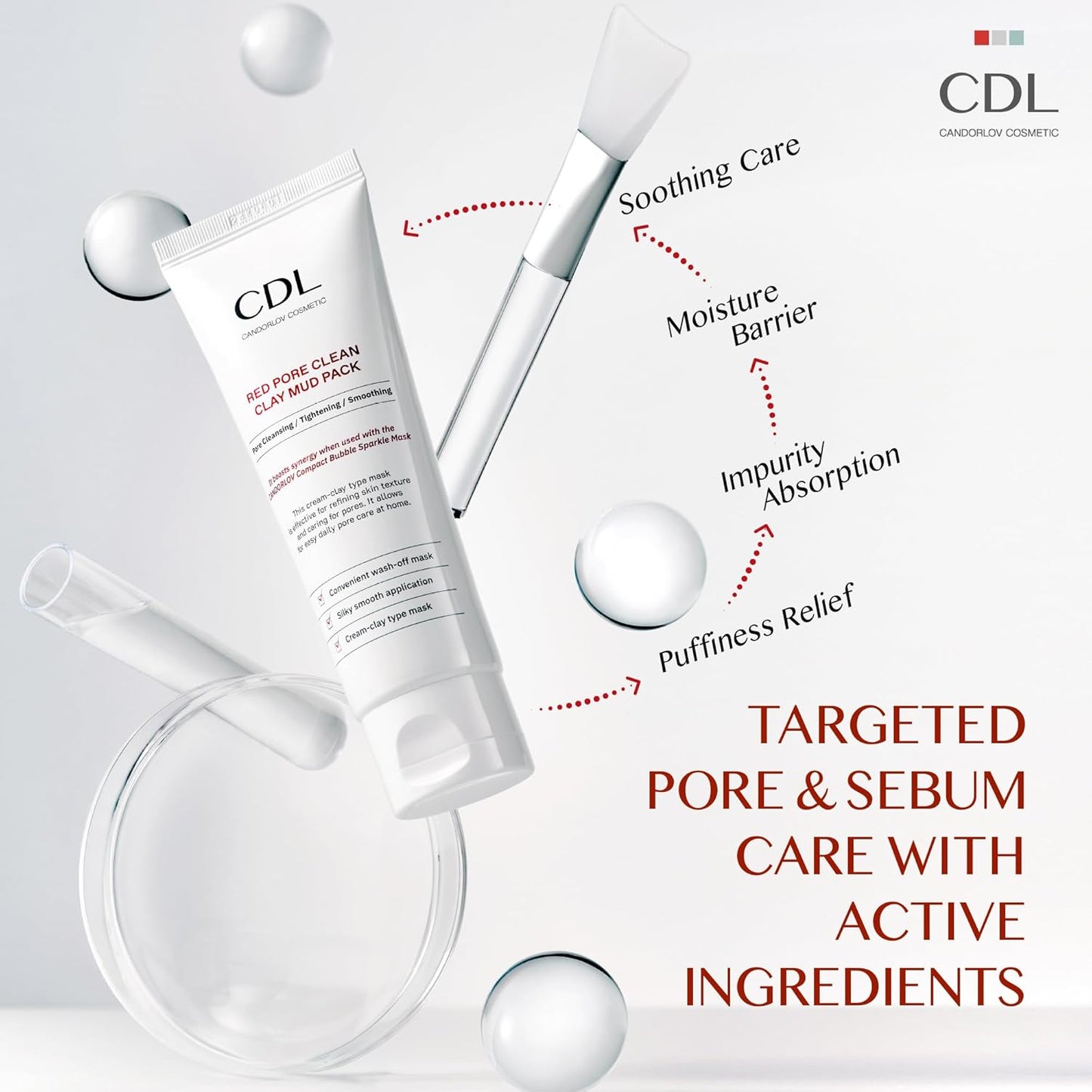 Red Mud Deep Pore Cleansing Facial Wash Off Mask for Impurities Sebum, For Senstive Skin, Soothing & Cooling Effect, Exforliating Dead Skin Cells, Korean Skin Care, 2.7 oz