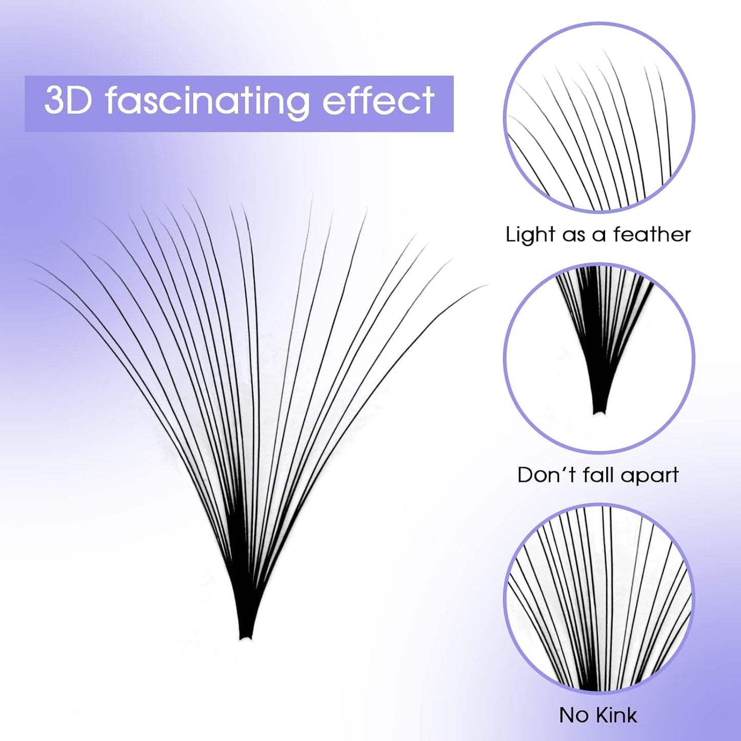 Easy Fan Volume for Lash Artists: Wendy, Handmade Fans for Eyelash Extensions, Self Fanning, Blooming, Black, C Curl, 0.03mm, 8-14mm, KH126