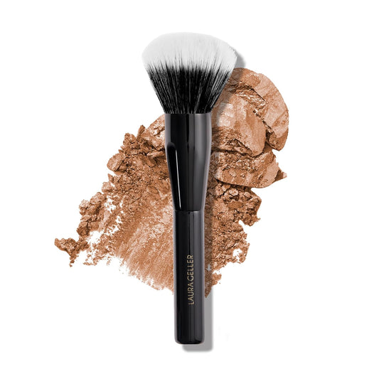 LAURA GELLER Full Face Powder Makeup Brush with Wooden Handle in Midnight Black – Foundation, Setting Powder, Blush, Bronzer, Highlighter and Luminizers – Sheer, Even Application and Blending Makeup