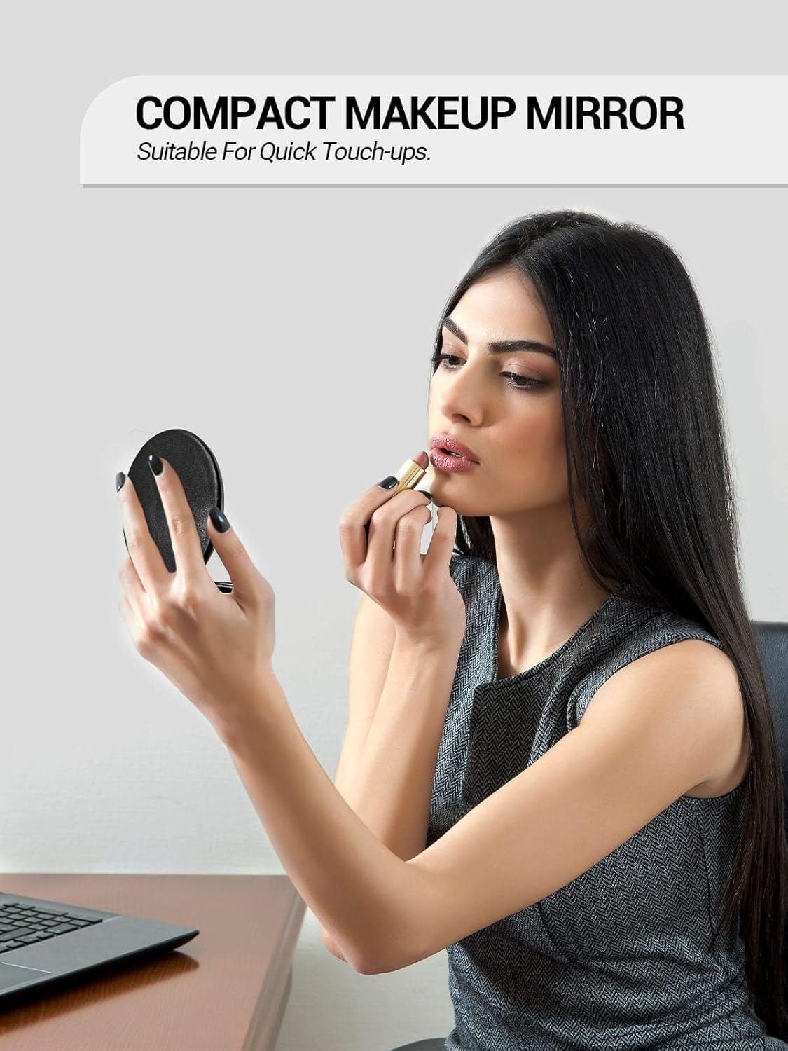 Compact Mirror Bulk, Set of 6 Round Double-Sided 1X/3X Magnification PU Leather 2.8" (Black)