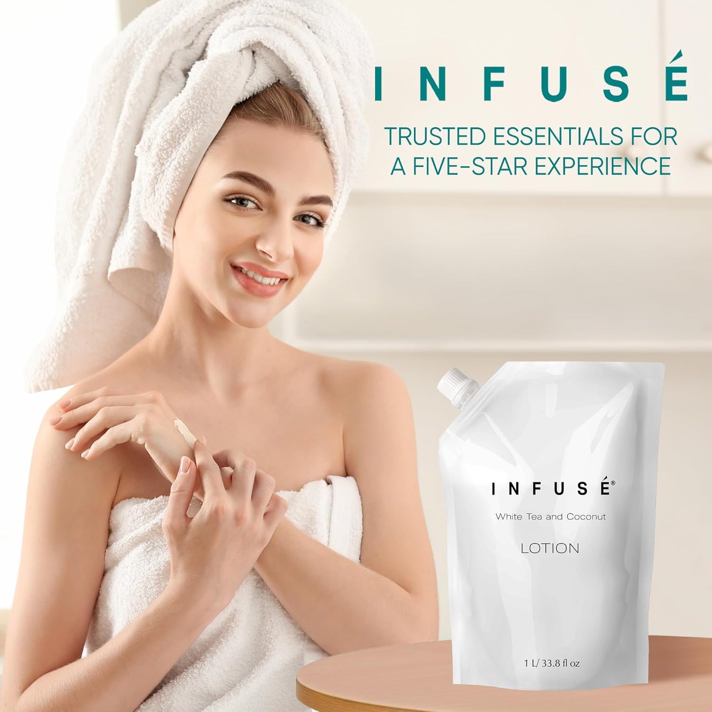 1 Liter Lotion Refill Bag For Soap Dispensers | Bulk Toiletries for Vacation Rentals, and Home Bathroom Showers | White Tea and Coconut | Single