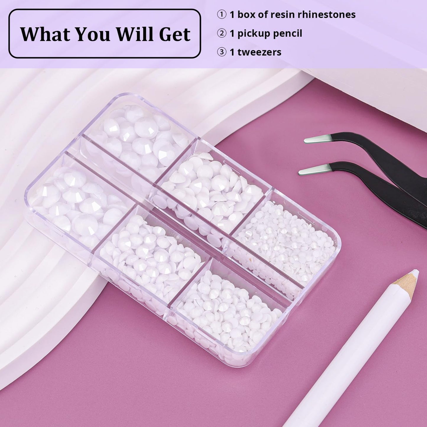 Resin Rhinestones for Crafting, 1 Box White Multi Sizes Flatback Bedazzling Crystals for Crafts Nail Art Decoration, Non Hotfix Gems Charms for Tumbler Shoes Clothing Fabric Face Makeup