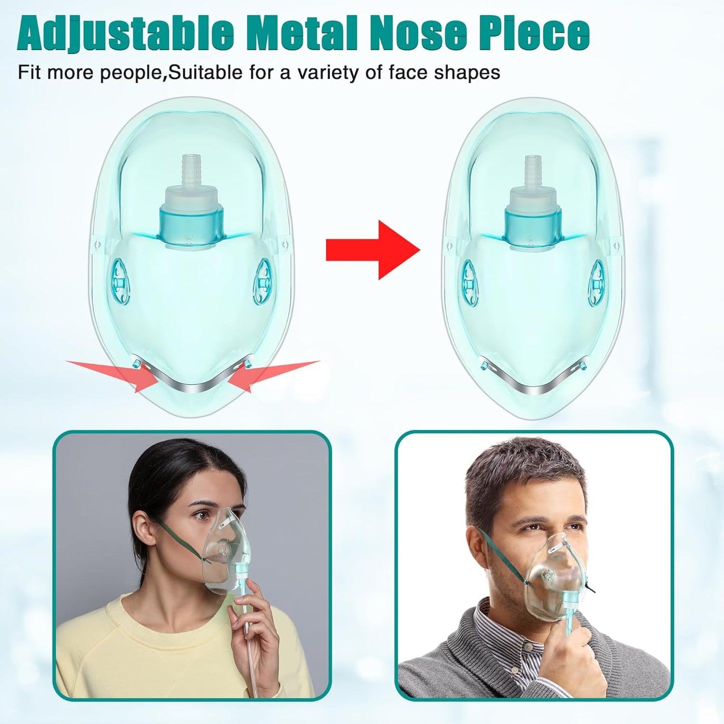 Geiserailie 2PCS M/L Oxygen Mask with 6.6 Ft Tubing and Adjustable Elastic Strap, Adult Oxygen Mask with Tubing, Breathing Masks for Face Adult