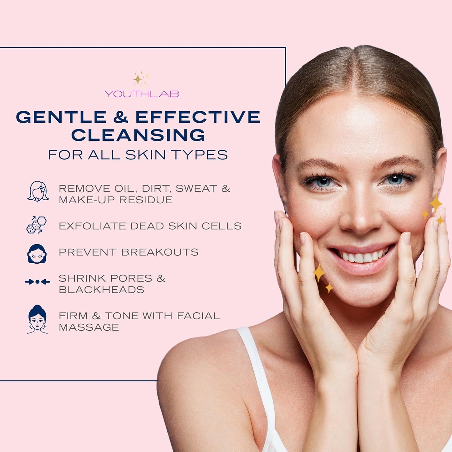 SoniGlow Silicone Facial Cleansing Brush – Electric Vibrating Skincare Scrubber Tool for Deep Pore Cleansing, Gentle Massage, Makeup Removal, Waterproof and Rechargeable (Navy)