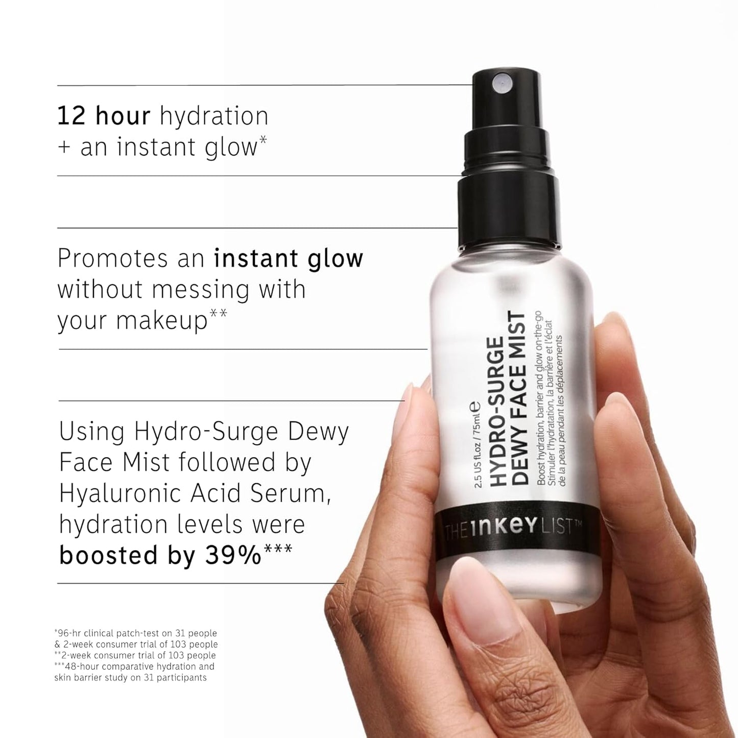 The INKEY List Hydro-Surge Dewy Face Mist 2.6 fl oz, Hydration Boosting Spray, Fragrance-Free & Alcohol-Free, Gentle Formula for Sensitive Skin, On-The-Go Application, Vegan Friendly
