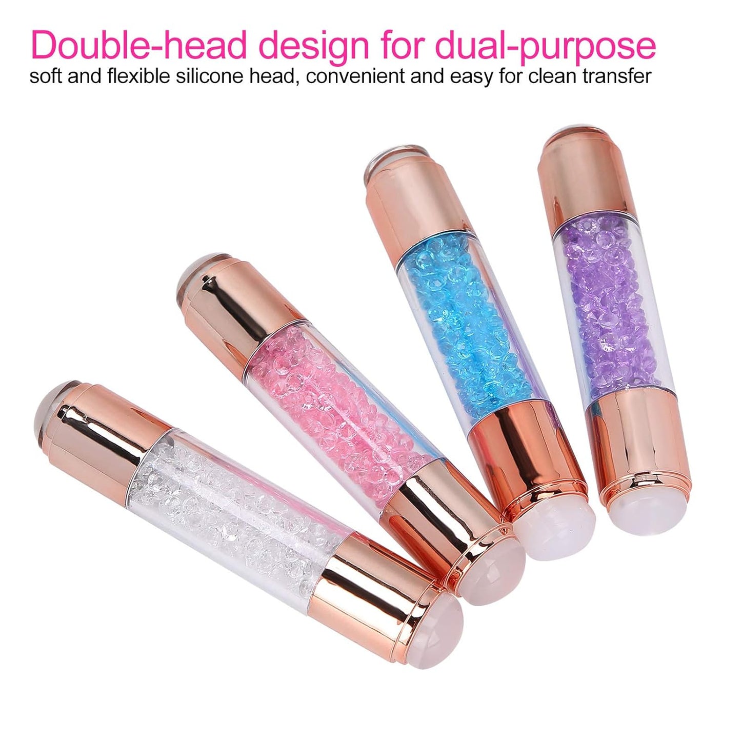 Dioche 4Sets Manicure Art Stamper, Double Ended Silicone Stamp Pens With Nail Seal Plate for Home Salon