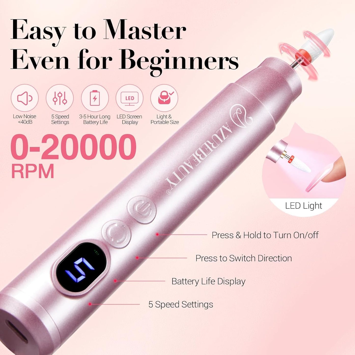 AZUREBEAUTY Dip Powder Nail Kit with Electric Nail Drill, 24 Colors Nude Pink Glitter Nail Powder Starter Kit with Dip Liquids Base Top Coat Activator Portable Manicure French Nail Art Essential Set