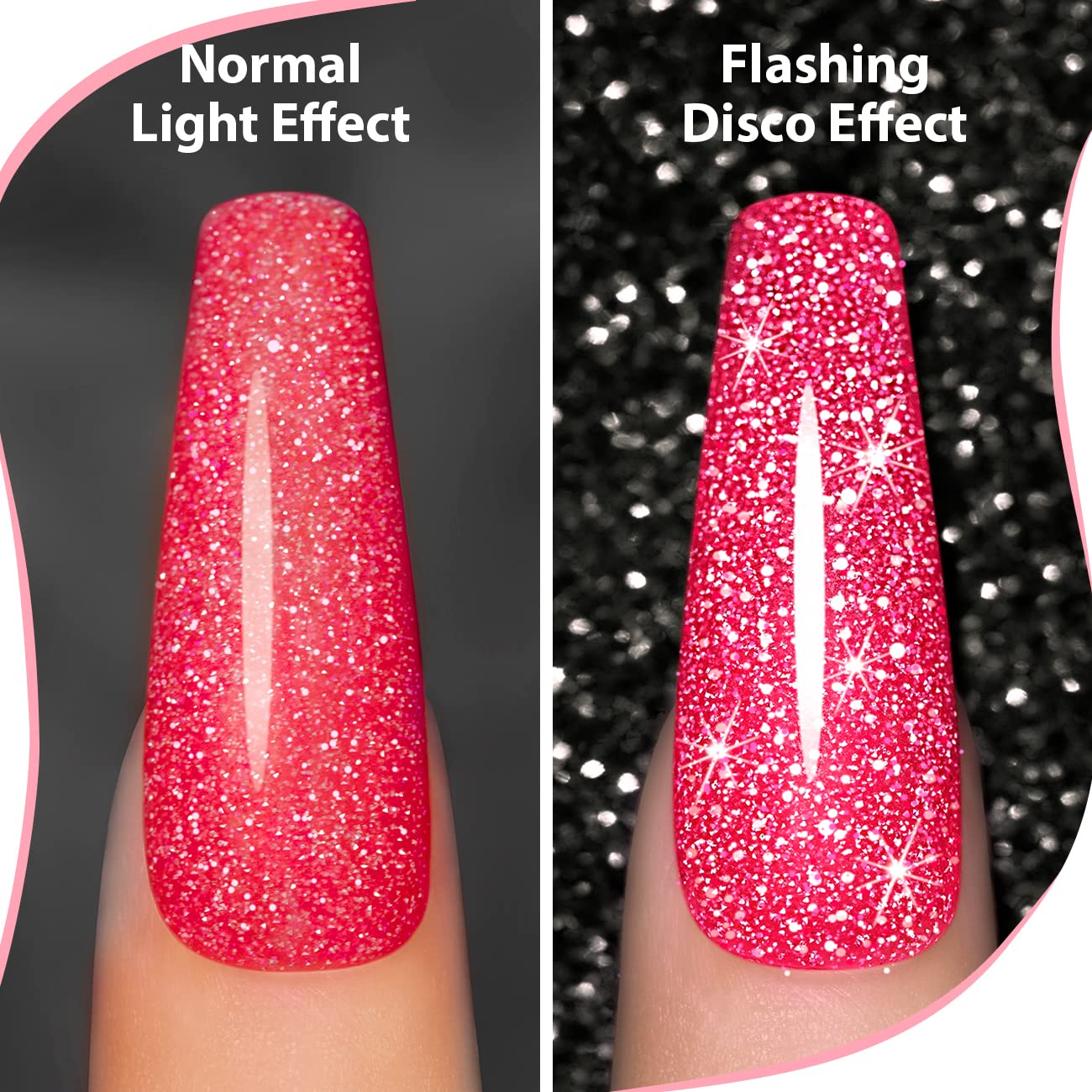 RARJSM Gel Liner Nail Art Reflective Glitter Gel Nail Polish Thin Brush Silver Neon Hot Pink Flash Diamond PaintedGel 2PCS Set Soak off Curing Requires 8ml for Home Salon Diy Nail Design Decoration