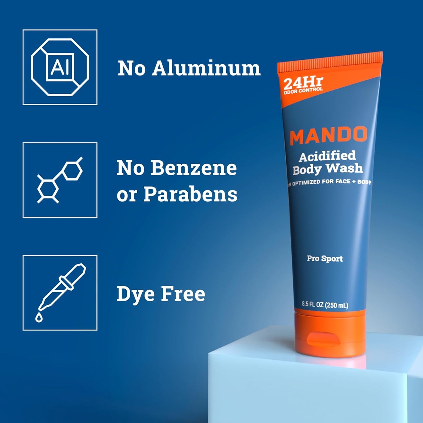 Mando Acidified Body Wash - 24 Hour Odor Control - Removes Odor Better than Soap - Formulated without SLS or Phthalates - Skin Safe - 8.5 Ounce (Pack of 2) - Pro Sport and Mt Fuji