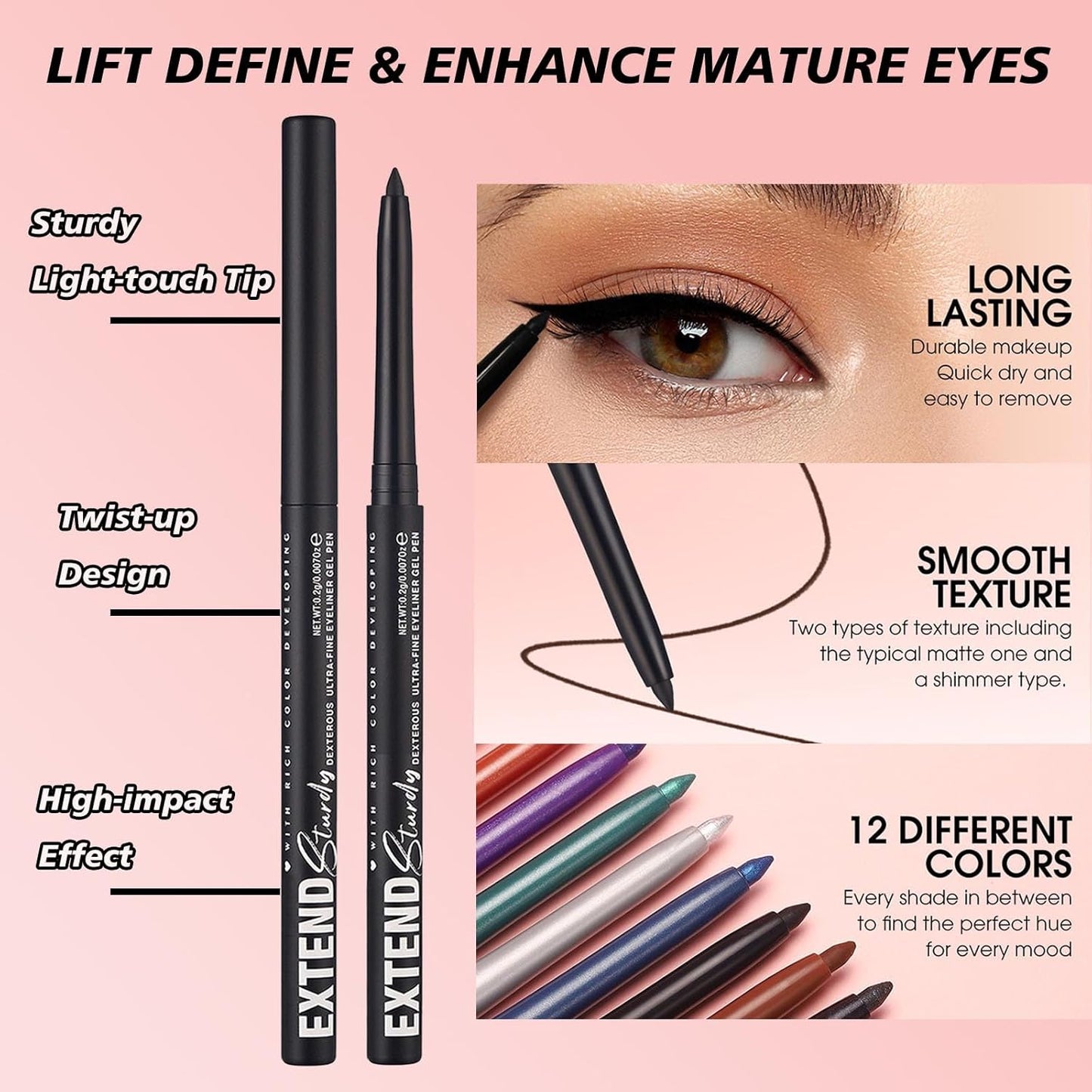 Reddish Brown Cream Shimmer Eyeliner Pencil Waterproof Retractable Brown Gel Eyeliner Smudge-proof Hypoallergenic Makeup (05#)