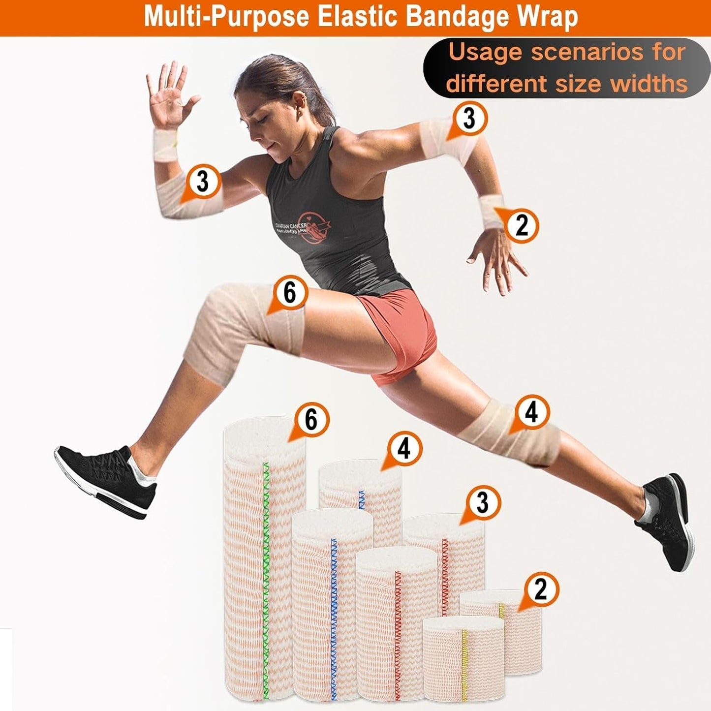 Premium Elastic Bandage Wrap 4 inch 3 Pack Reusable Versatile Self-Closing Compression Bandage Wraps for Ankles, Wrists Knee, Tummy and Body Cotton Lymphedema Wraps for Legs Latex-Free