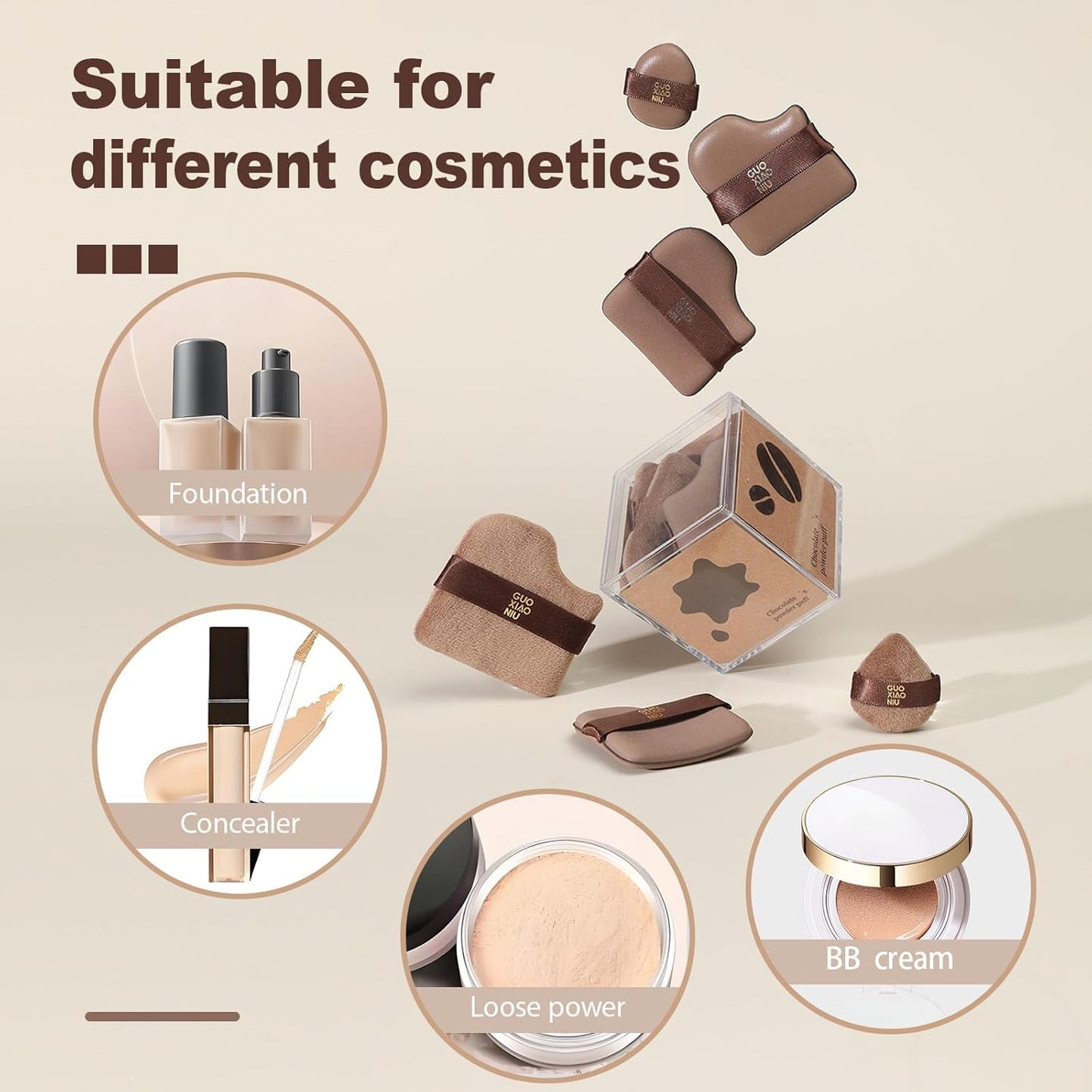 24Pcs Makeup Powder Puffs Set with 4 Cases, Velour/Leather/Air Cushion Makeup Puff, Reusable & Washable, Ideal For Foundation, powder cream, Setting, concealer, Wet Dry Makeup tools (4Box)