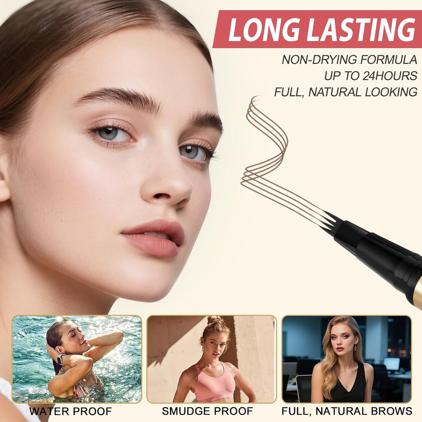 Eyebrow Pen Kit, with Microblading Eyebrow Pen, Eyebrow Gel, Eyeliner, Eyebrow Brush, Eyebrow Pencils for Women, Waterproof, Smudge Proof, Long Lasting Makeup Formula - Taupe