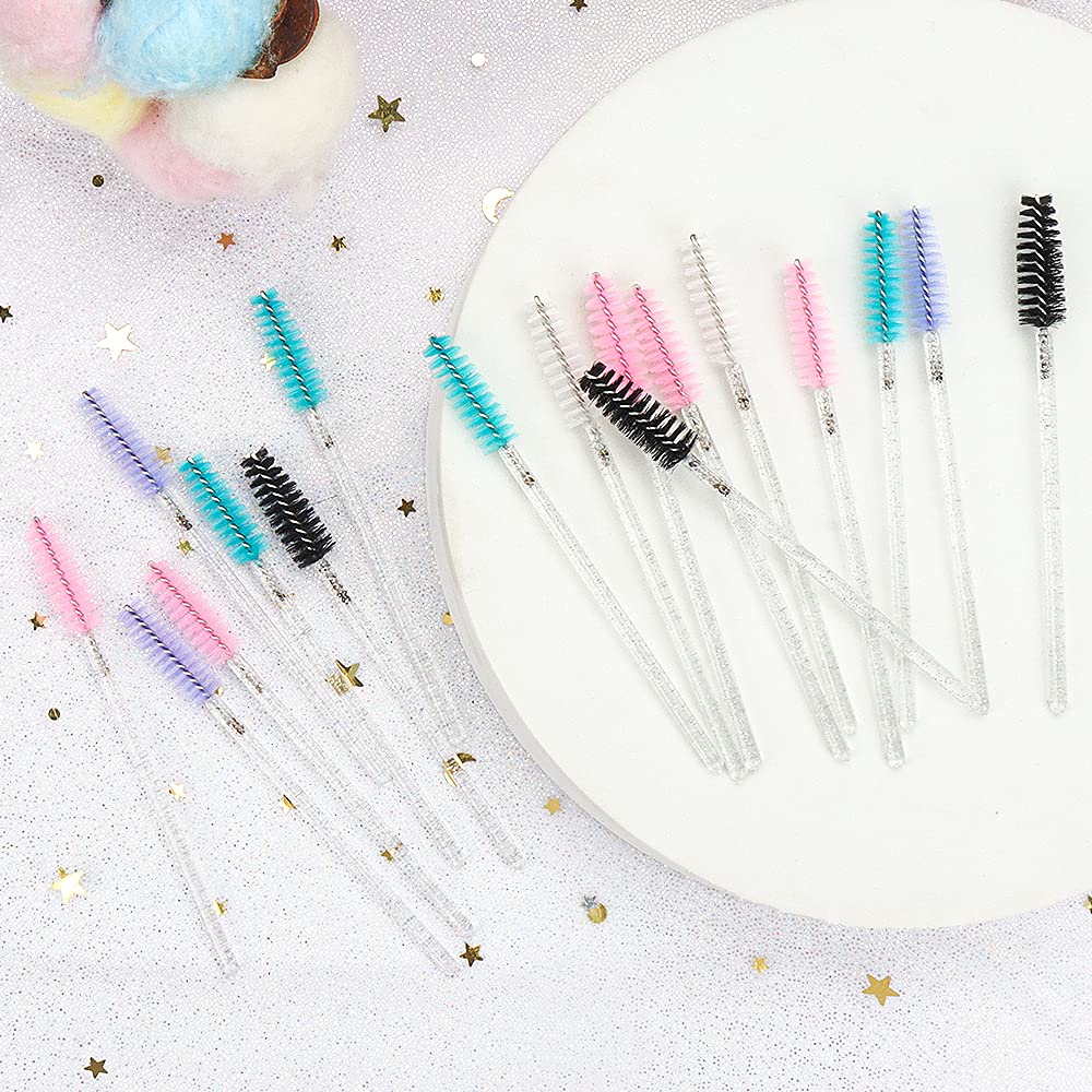 300PCS Disposable Mascara Wands Spoolie Brush Crystal Eyebrow Brushes Eyelash Extension Applicator Makeup Kits.myaokue-up (White-Light Purple)