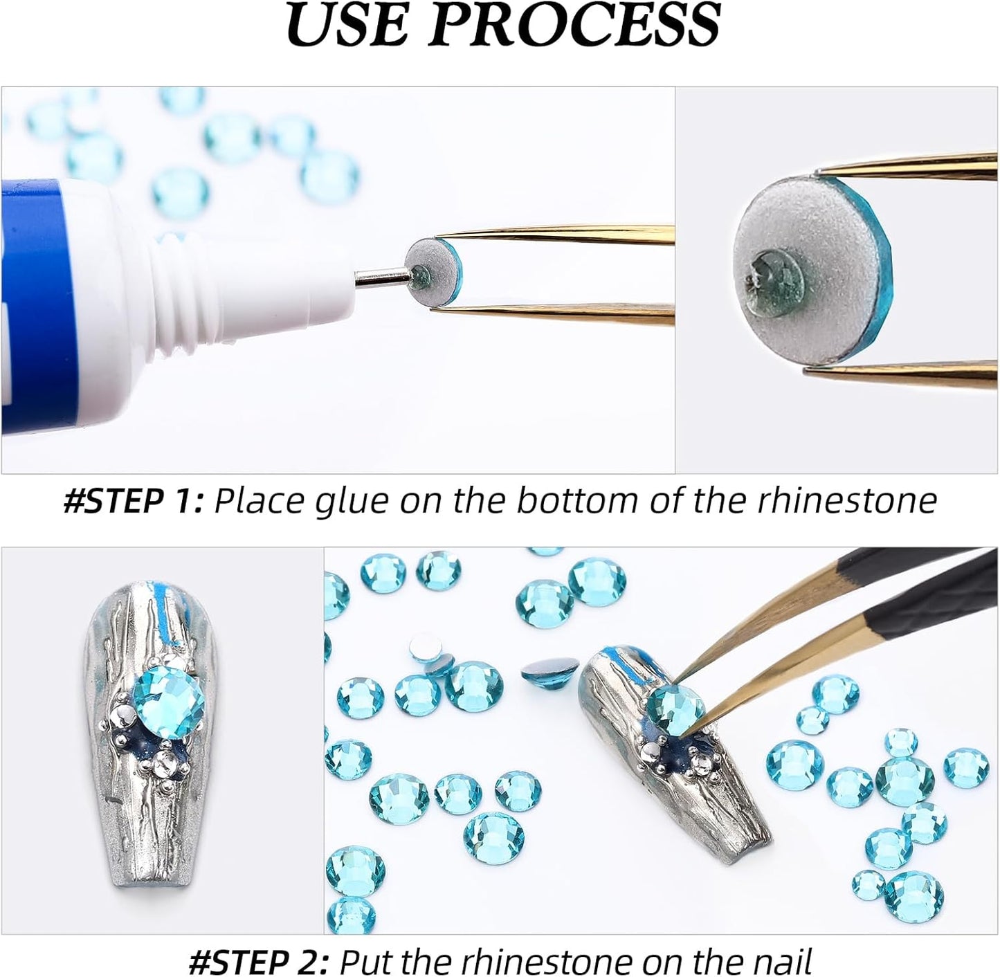 Aquamarine Flatback Rhinestones, Glass Rhinestones for Nail Art and Craft, Glue Fix, Loose Crystal Gemstones(Aquamarine, SS6, 1440pcs, 1.9-2.0mm)