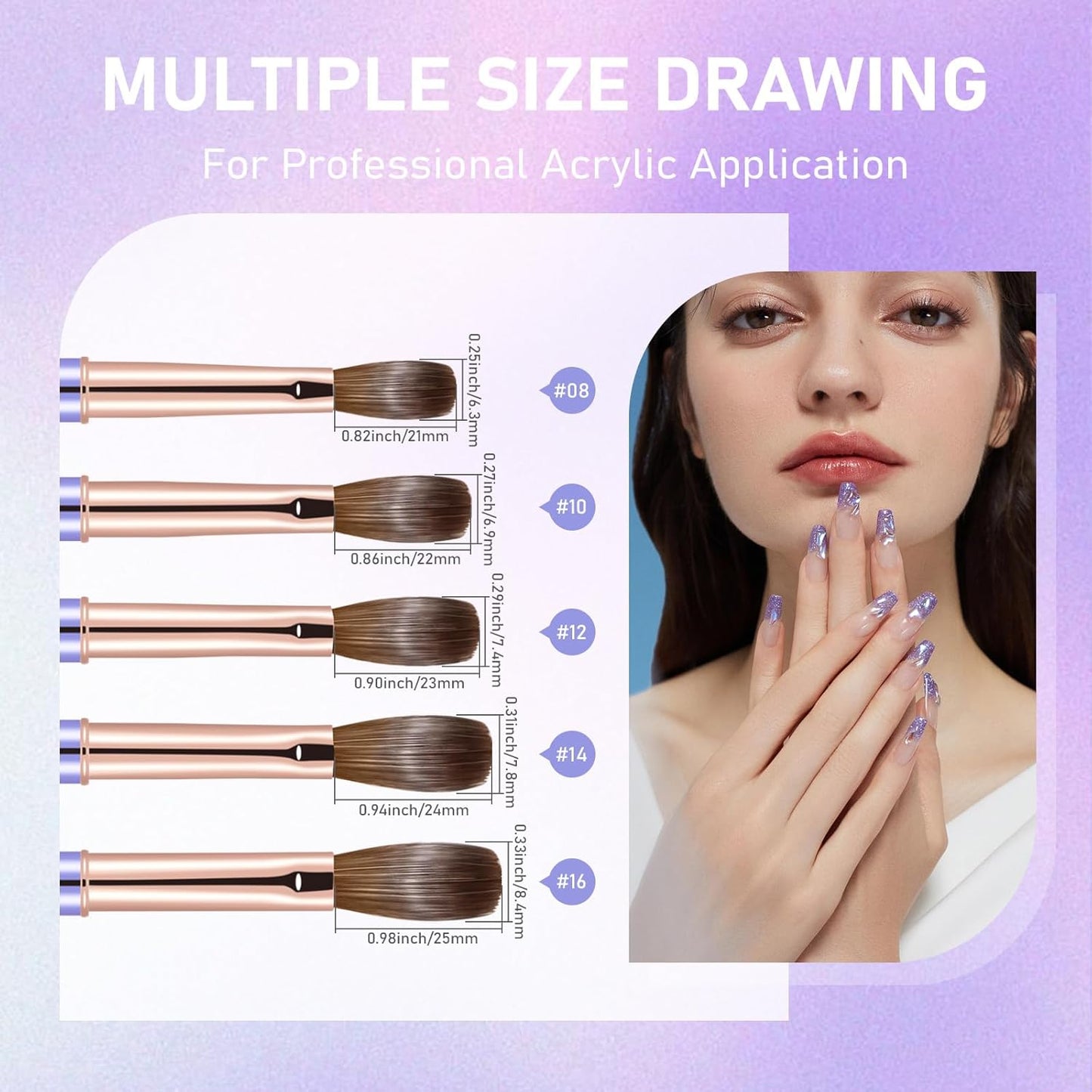 Acrylic Nail Brush Size #08, KEMEISI 100% Pure Kolinsky Nail Art Brushes Sturdy Handle Oval Shaped Acrylic Powder Nail Design Tools for Professional Manicure DIY Home Salon (Purple)