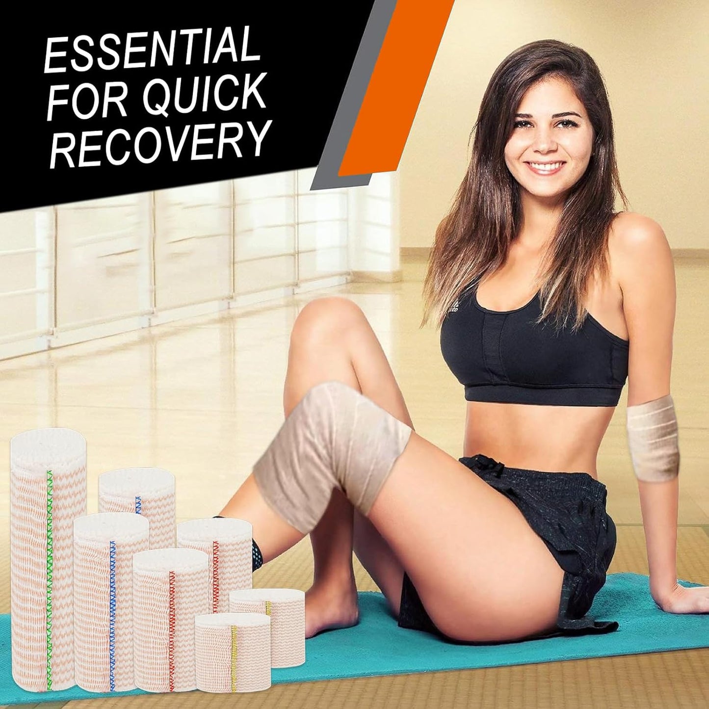 Premium Elastic Bandage Wrap 4 inch 3 Pack Reusable Versatile Self-Closing Compression Bandage Wraps for Ankles, Wrists Knee, Tummy and Body Cotton Lymphedema Wraps for Legs Latex-Free
