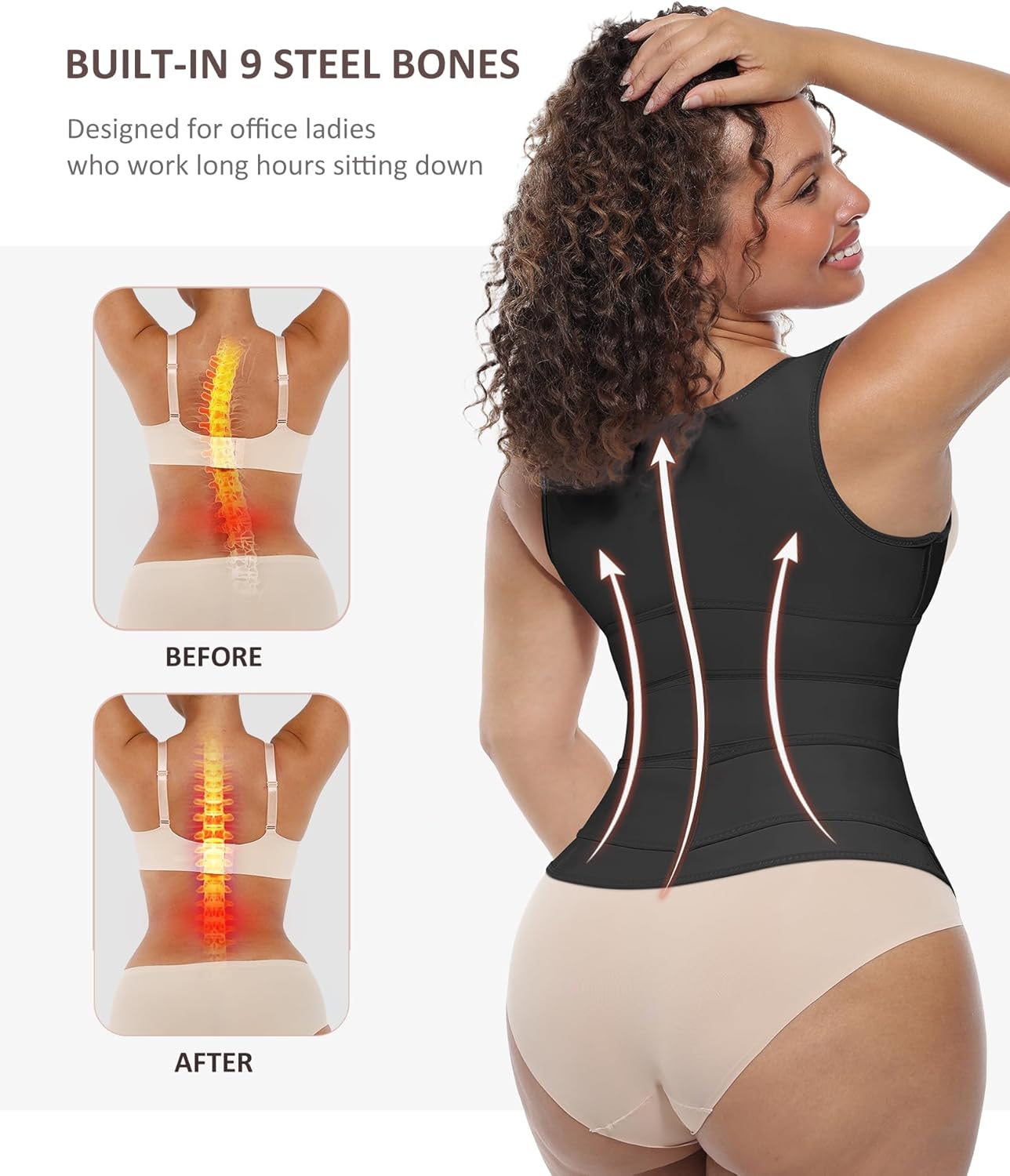 FeelinGirl Waist Trainer for Women Latex Waist Trainers Vest Plus Size Waist Cincher Corset 3 Belts Hooks Steel Bones
