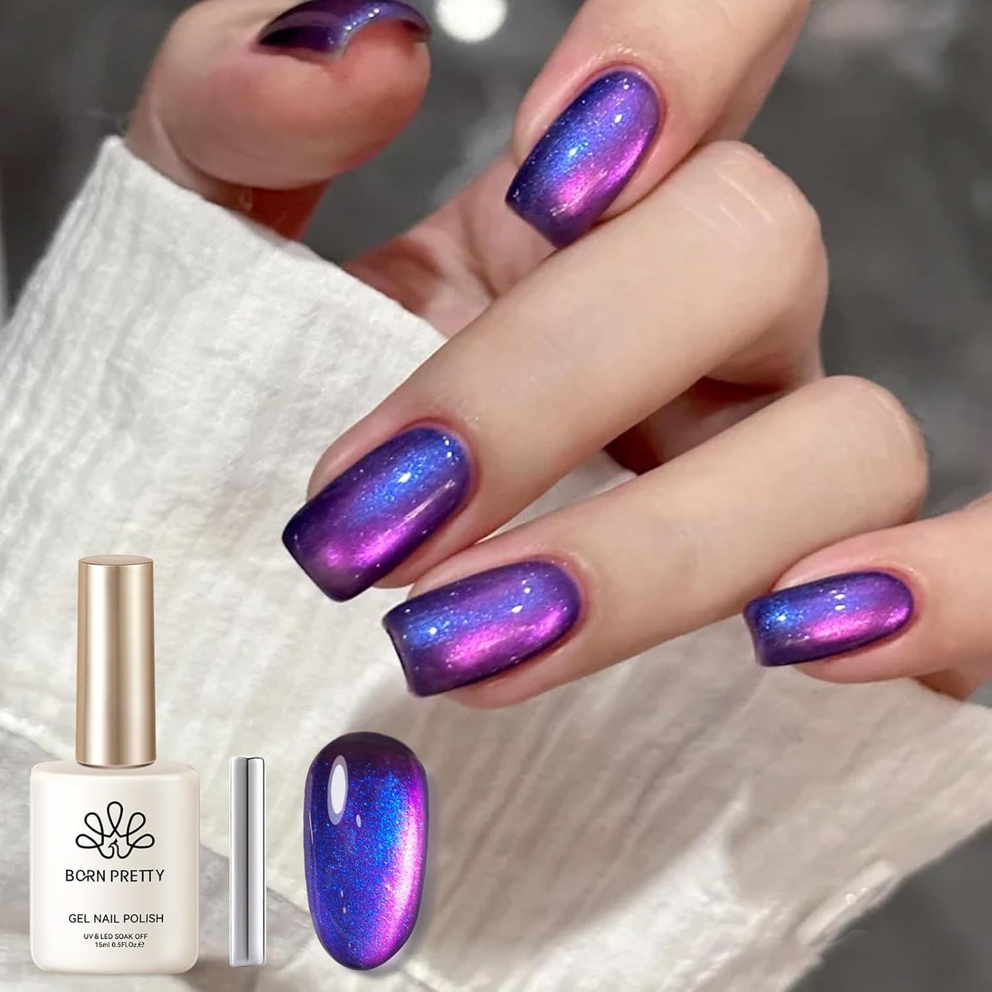 BORN PRETTY Cat Magnetic Eye Gel Nail Polish,Firefly Magnetic Gel Polish Blueberry Cat Magnetic Eye Gel Manicure Nail Art DIY 15ml