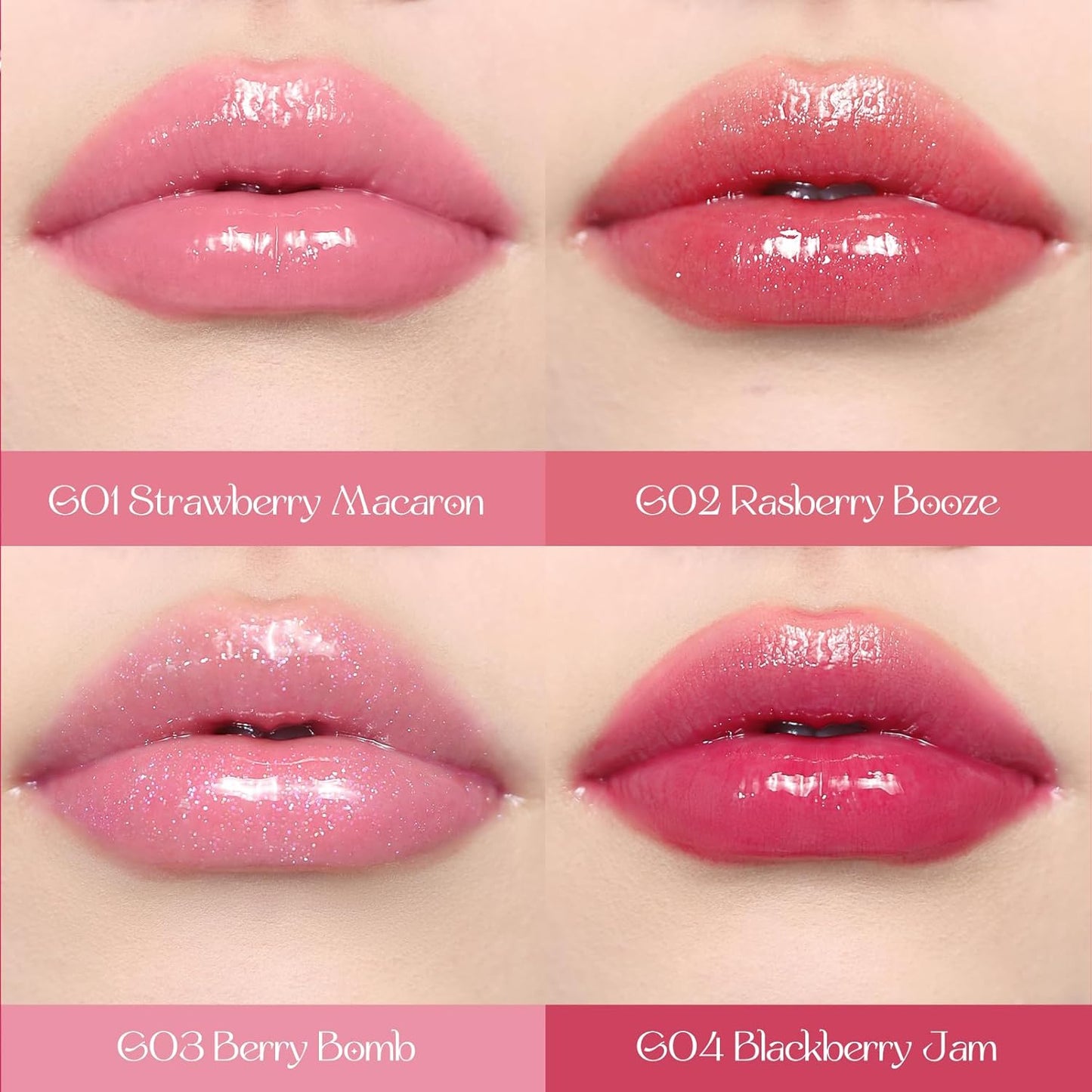 Flower Knows Violet Strawberry Rococo Glowy Lip Gloss,Moisturizing Shine Lip Oil,Hydrating Glitter Lip Plumper Makeup for Girls&Women,Vegan & Cruelty-Free,0.12 Fl Oz,1 Count (G03 Berry Bomb)