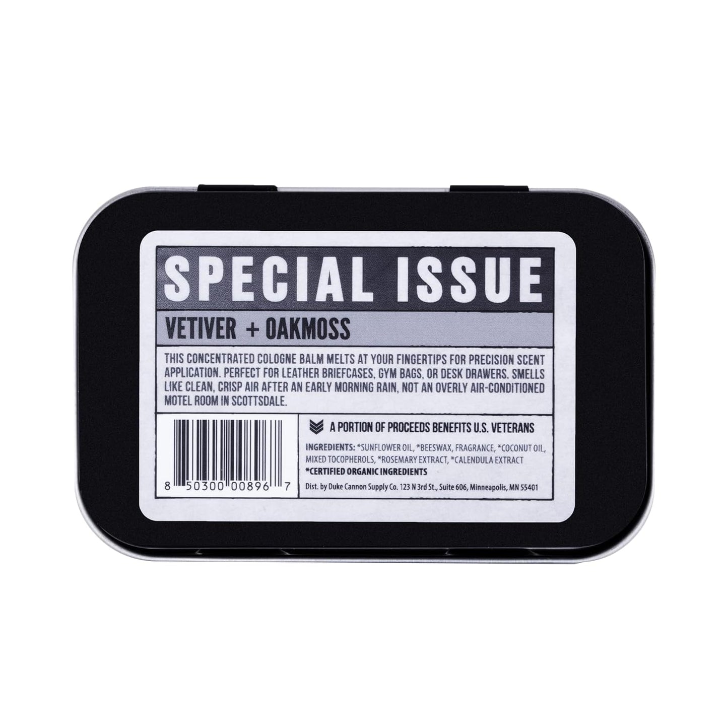 Duke Cannon Supply Co. Solid Cologne for Men Special Issue Vetiver and Oakmoss (Fresh Air, Sandalwood) - Concentrated Balm, Travel-Friendly Tin, 1.5 oz