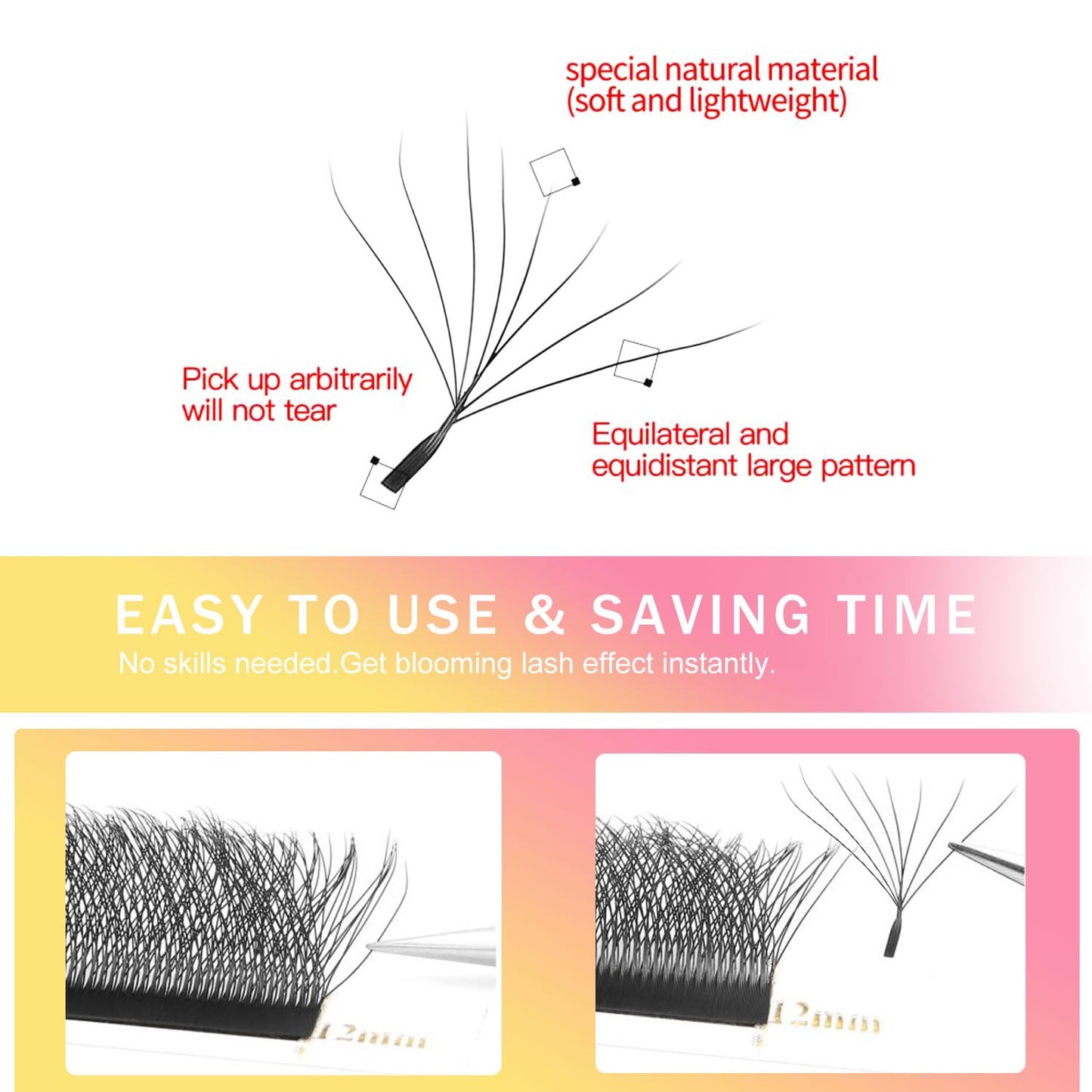 W Lash Extensions Supplies 8D Eyelash Extensions W Shape 0.07mm Thickness C Curl 12mm Premade Fans Easy Fan Lashes Volume Matte Black 12 Rows Crisscross Eye Lashes(W-8D-0.07-C,12mm)