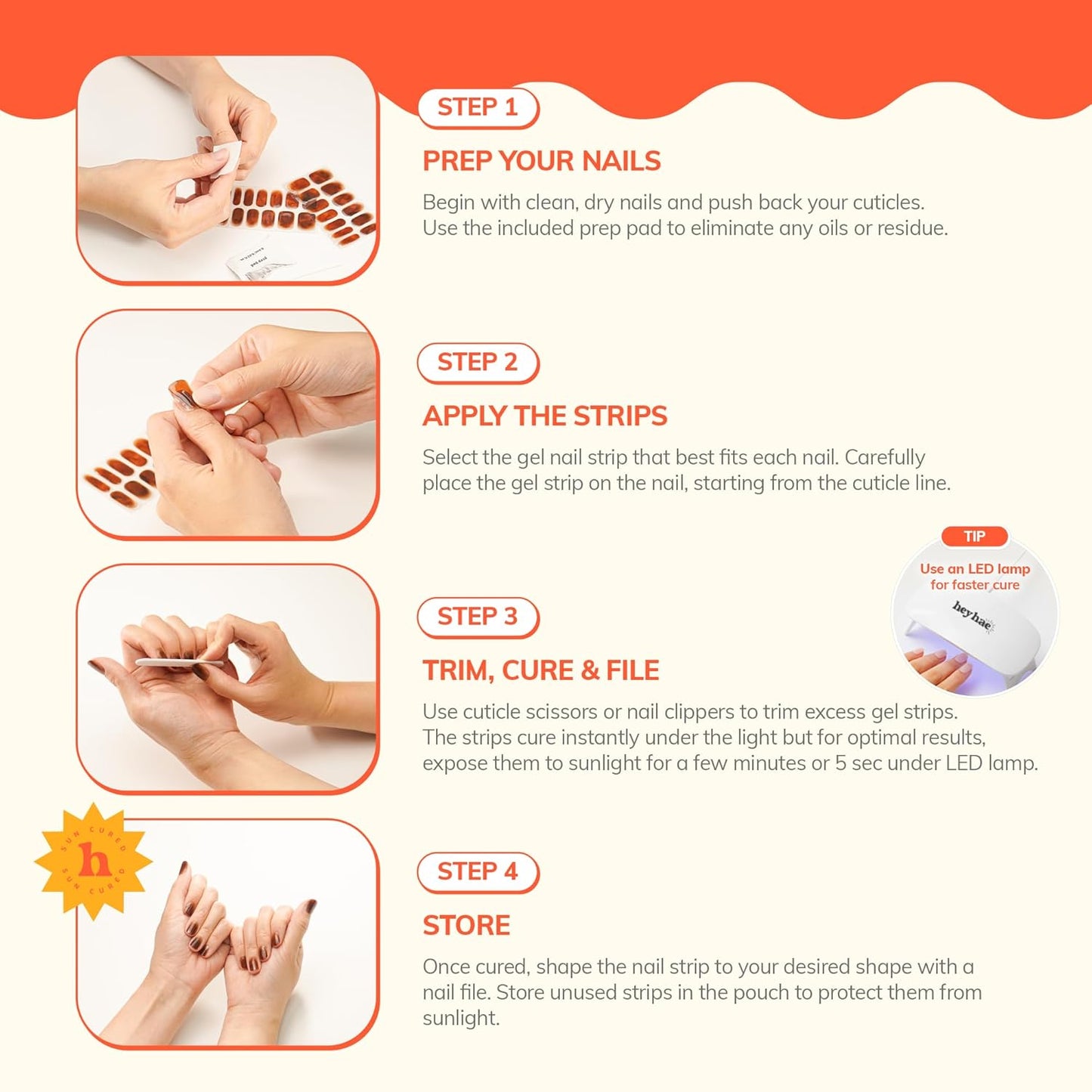 Semi Cured Gel Nail Strips | No LED Lamp Needed | Glitter, Blue, White | Easy Apply & Remove, Salon Quality | Includes 28 Strips, 1 Prep Pads, Nail File & Wooden Stick - Hey, Rise and Shine