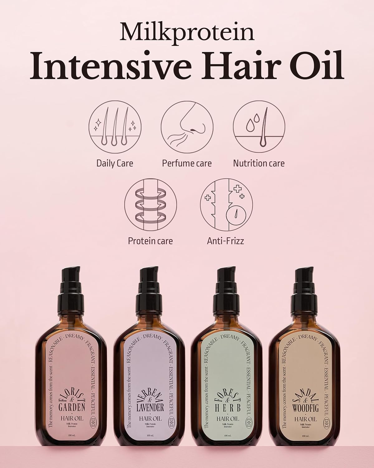 ODID Milk Protein Intensive Perfume Hair Oil - Korean Anti Frizz Nourishing & Smoothing Hair Serum - Subtle Verbena Lavender Scent - with 10,000ppm Argan Oil & 6 Plant-Based Oils, 3.38 fl.oz.